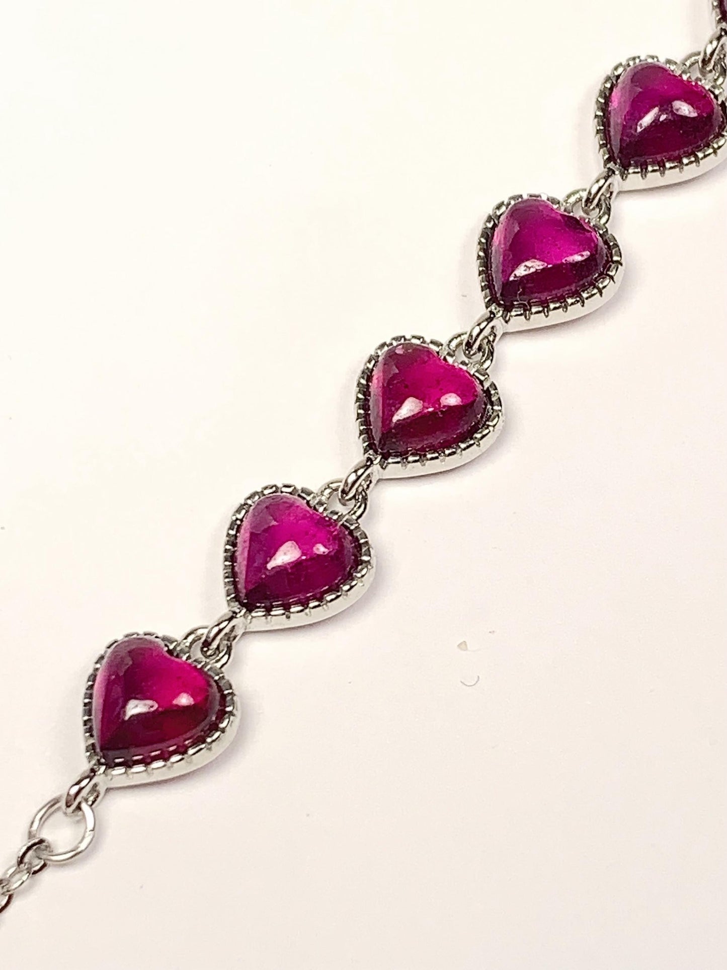 Purple Garnet Heart Bracelet: 18K White Gold Plated Sterling Silver