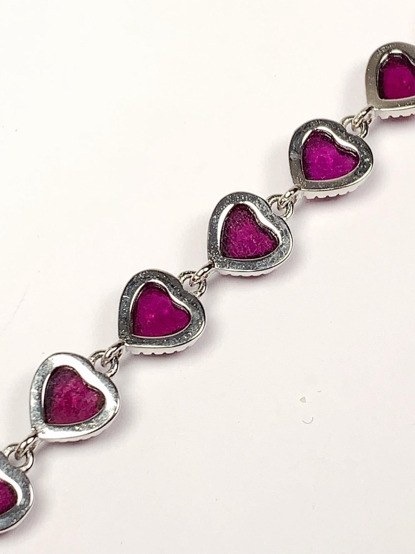 Purple Garnet Heart Bracelet: 18K White Gold Plated Sterling Silver