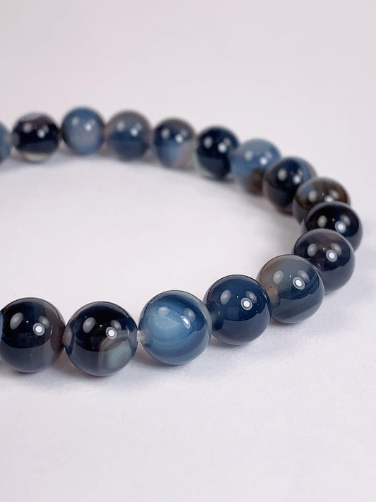 Genuine Natural Blue Stripe Candy Agate (heated )Smooth Round Stretch Bracelet 8mm