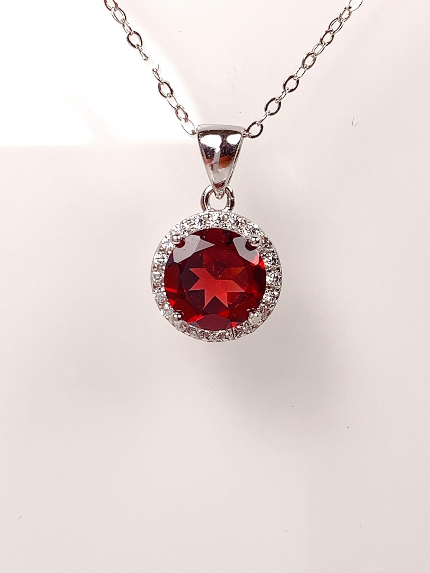 Red Garnet Sterling Silver Necklace: 18K Gold Plated Pendant