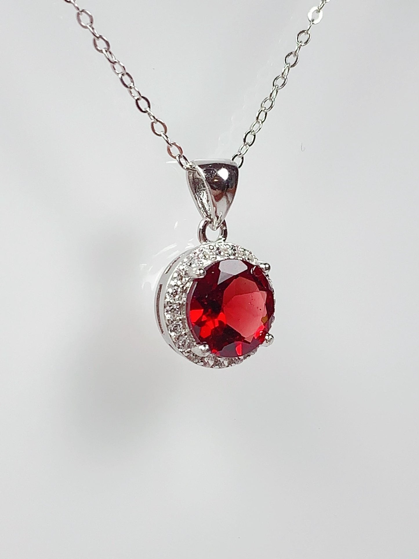 Red Garnet Sterling Silver Necklace: 18K Gold Plated Pendant