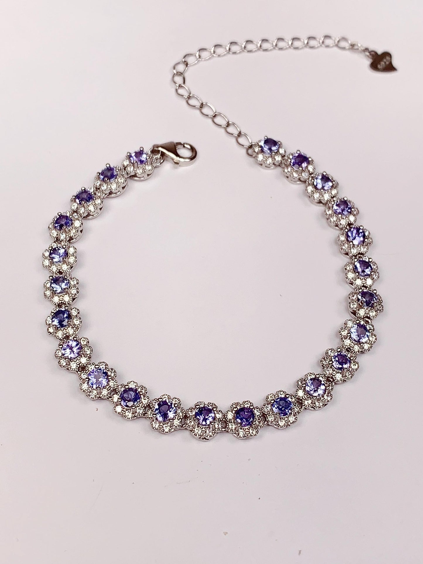 3mm  Grade AAA Genuine Natural Purple Tanzanite round Cut 18K white Gold Plated S 925 Sterling Silver Bracelet