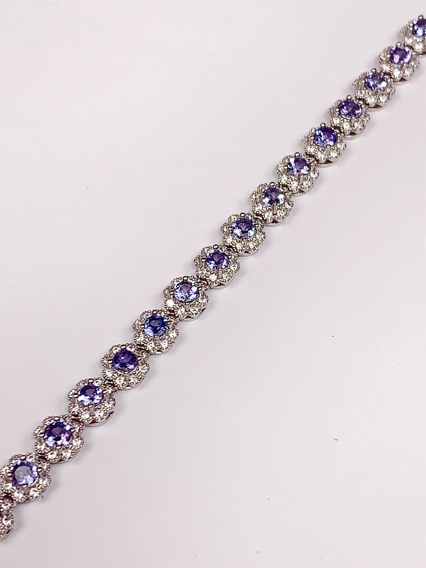 3mm  Grade AAA Genuine Natural Purple Tanzanite round Cut 18K white Gold Plated S 925 Sterling Silver Bracelet