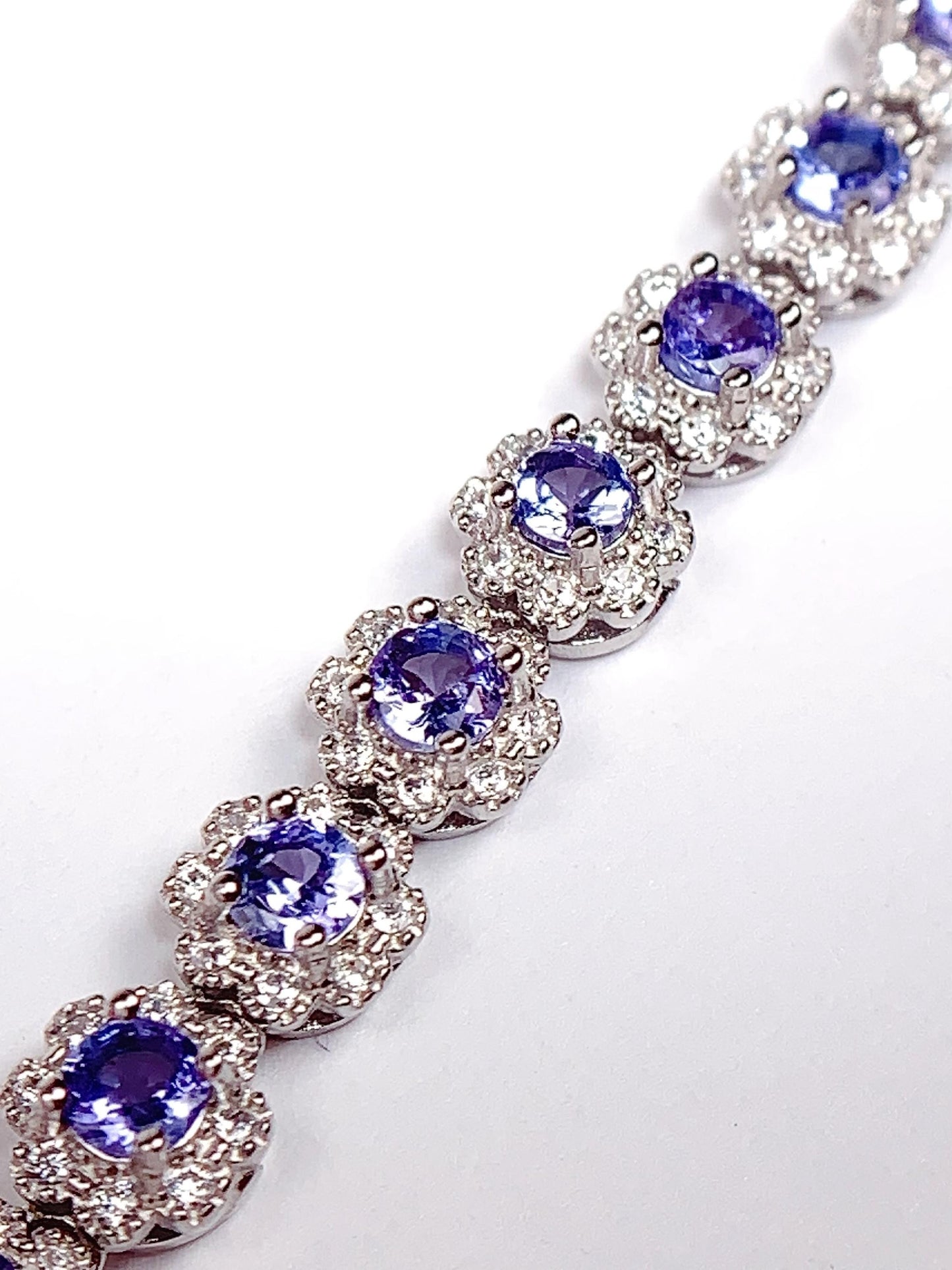 3mm  Grade AAA Genuine Natural Purple Tanzanite round Cut 18K white Gold Plated S 925 Sterling Silver Bracelet