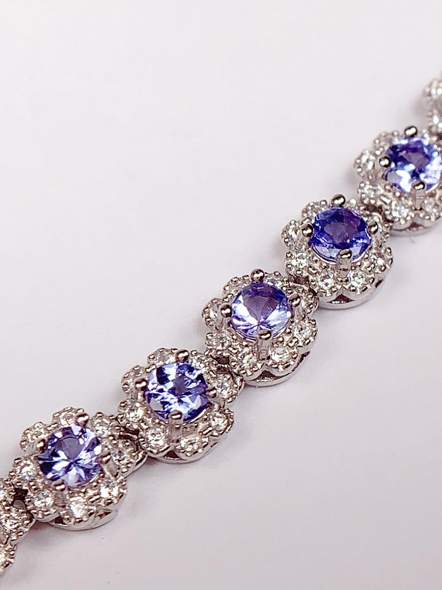 3mm  Grade AAA Genuine Natural Purple Tanzanite round Cut 18K white Gold Plated S 925 Sterling Silver Bracelet