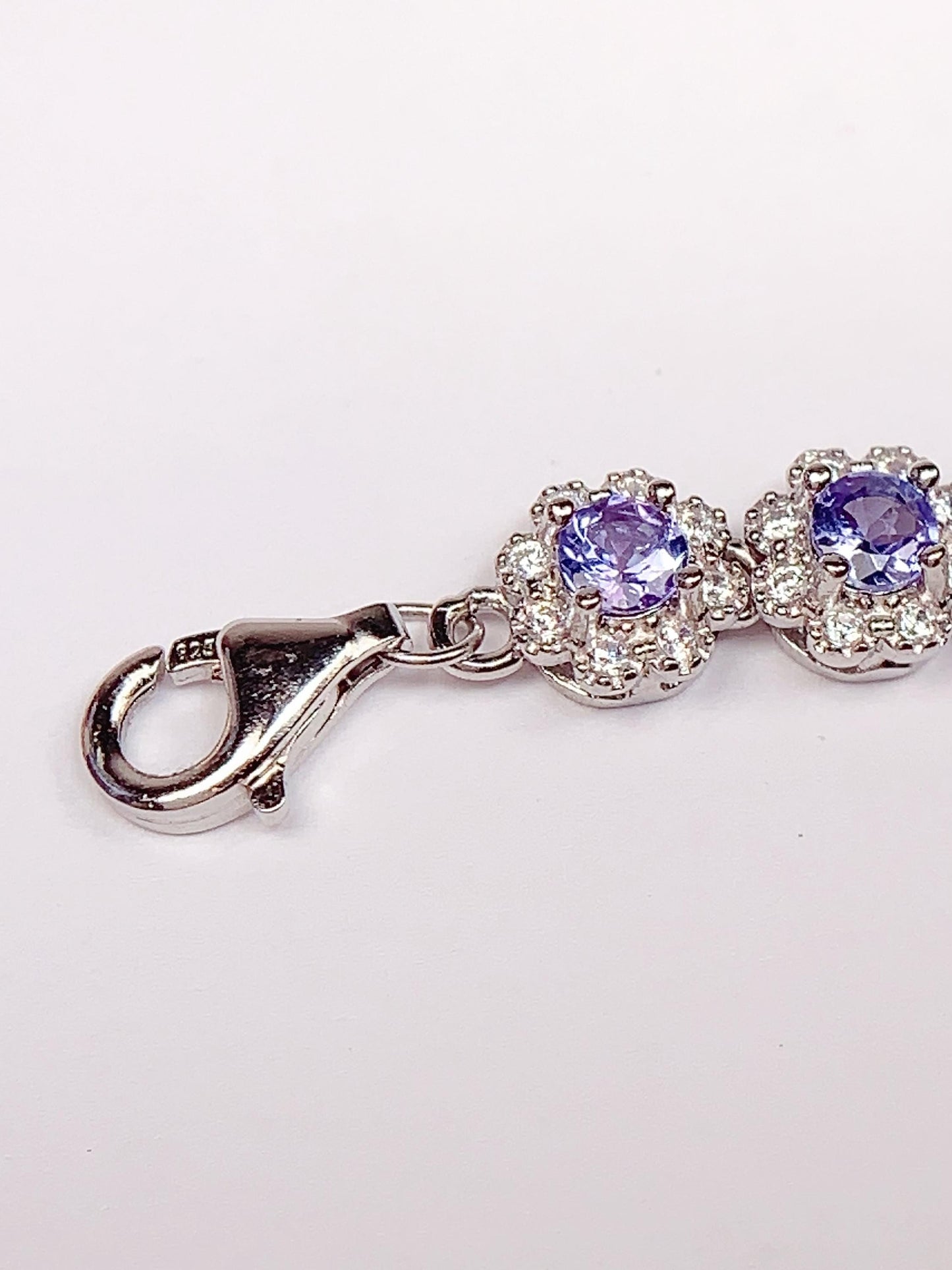 3mm  Grade AAA Genuine Natural Purple Tanzanite round Cut 18K white Gold Plated S 925 Sterling Silver Bracelet