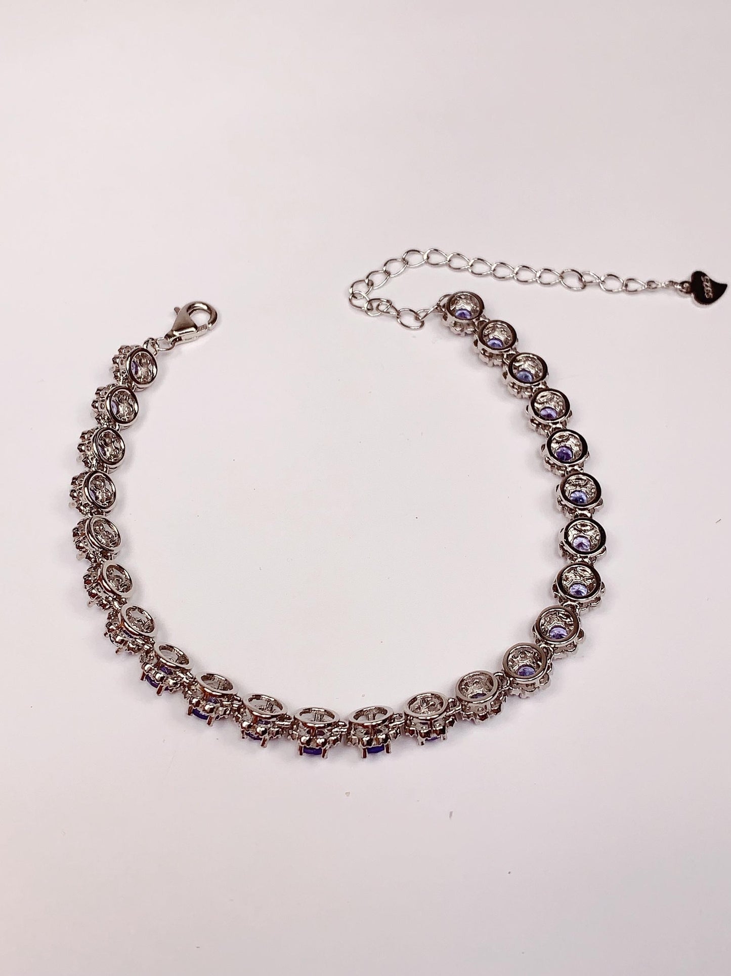 3mm  Grade AAA Genuine Natural Purple Tanzanite round Cut 18K white Gold Plated S 925 Sterling Silver Bracelet