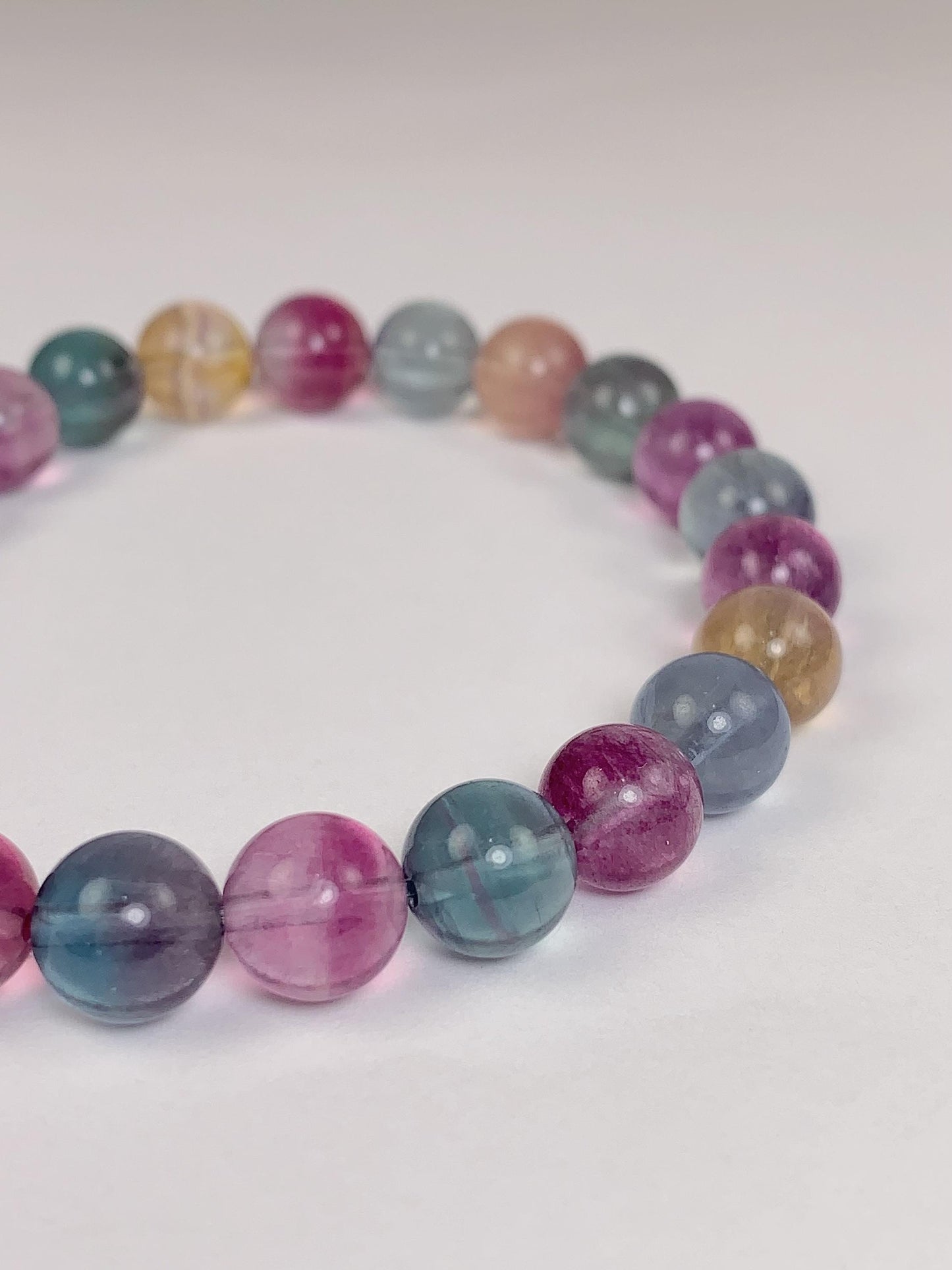 Rainbow Fluorite Bracelet: Natural Gemstone Stretch Bracelet, 8mm