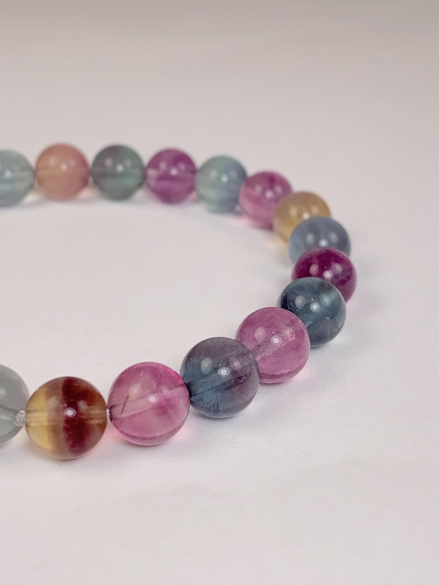 Rainbow Fluorite Bracelet: Natural Gemstone Stretch Bracelet, 8mm