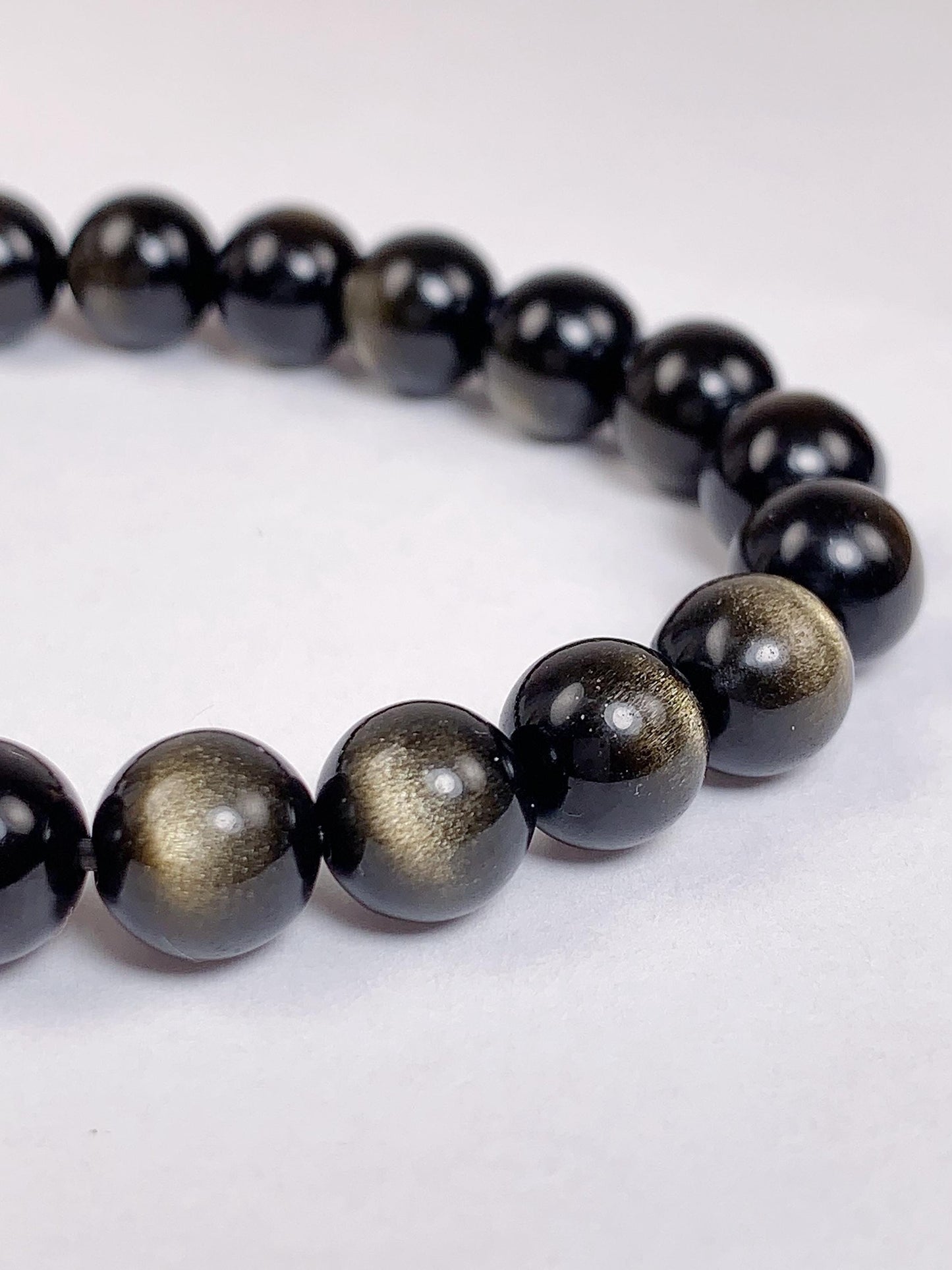 Black Gold Obsidian Bracelet: Natural Cat Eye Gemstone, 8mm