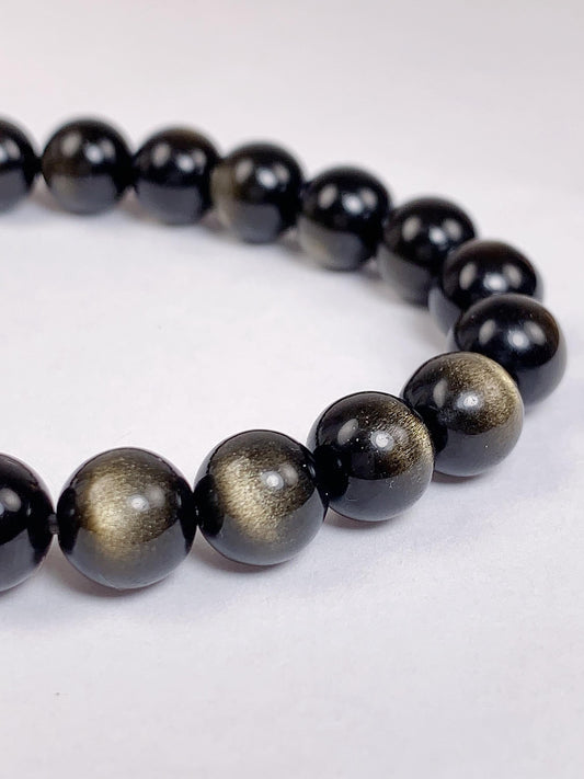 Black Gold Obsidian Bracelet: Natural Cat Eye Gemstone, 8mm