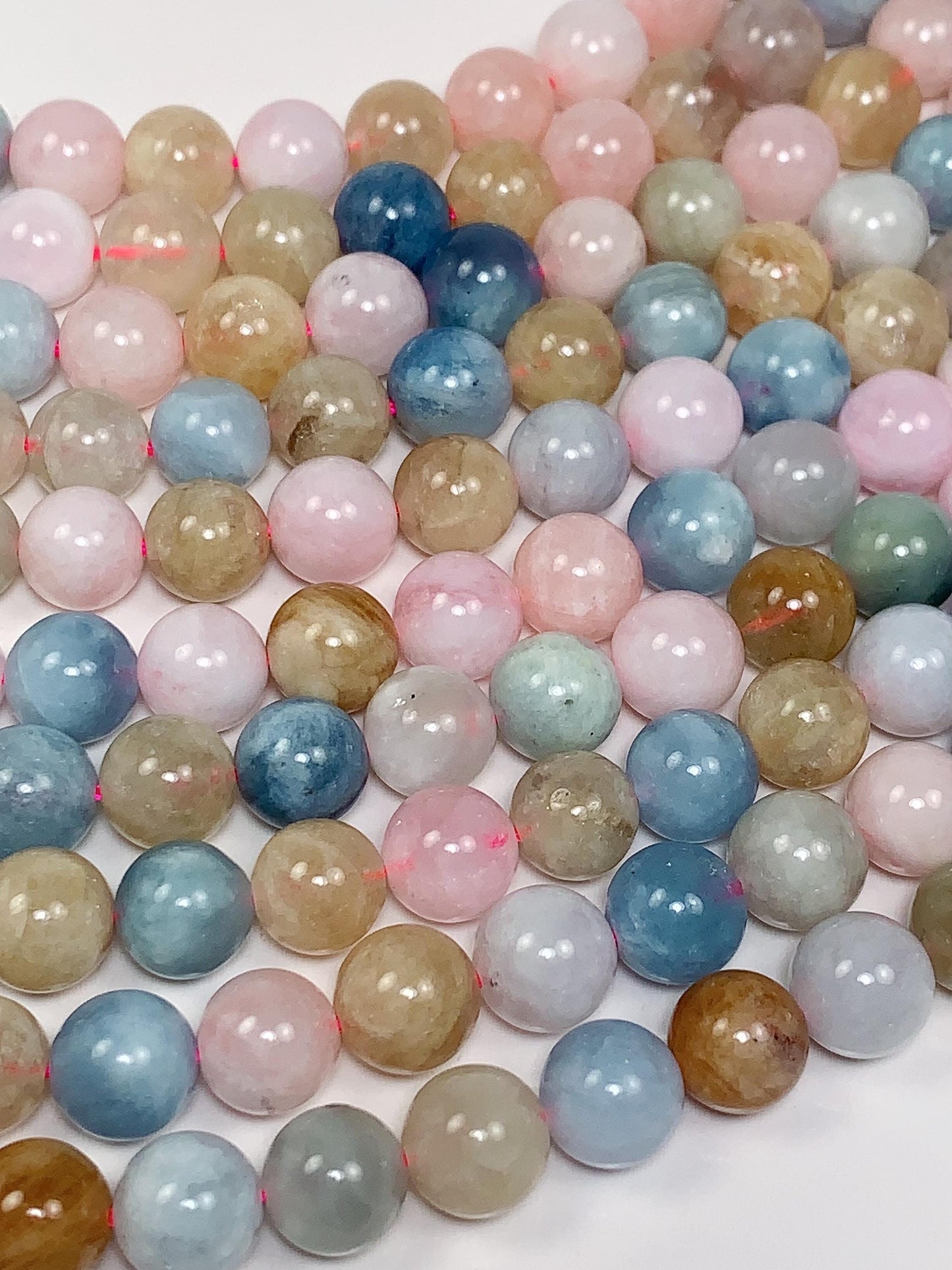 Rainbow Morganite Beads: 8mm Smooth Round Gemstone Strand