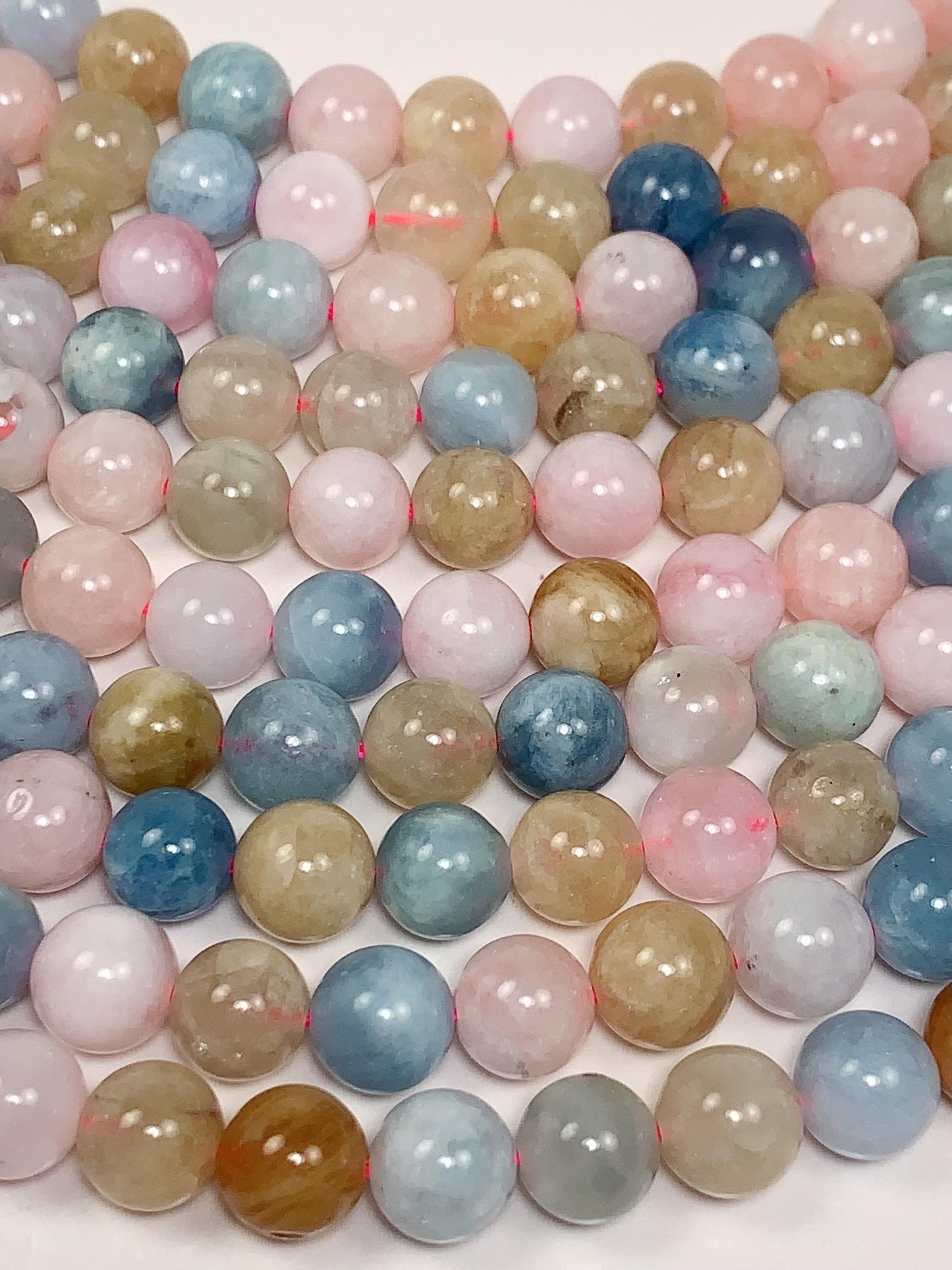 Rainbow Morganite Beads: 8mm Smooth Round Gemstone Strand