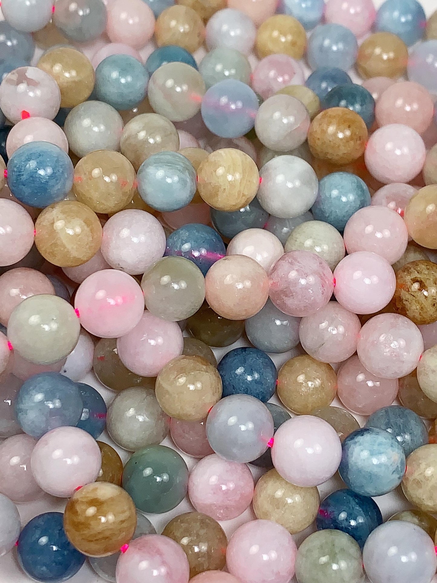 Rainbow Morganite Beads: 8mm Smooth Round Gemstone Strand
