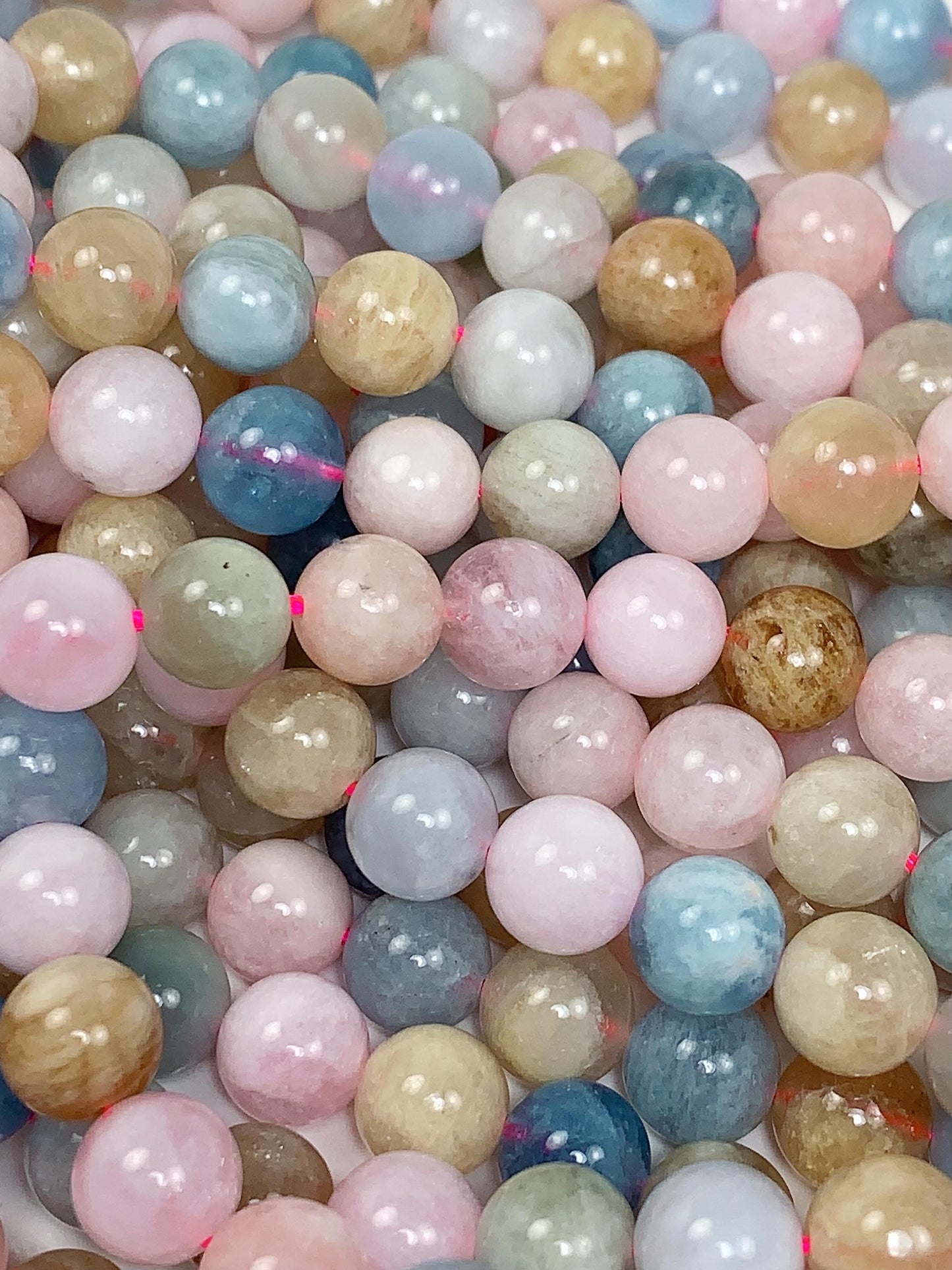 Rainbow Morganite Beads: 8mm Smooth Round Gemstone Strand