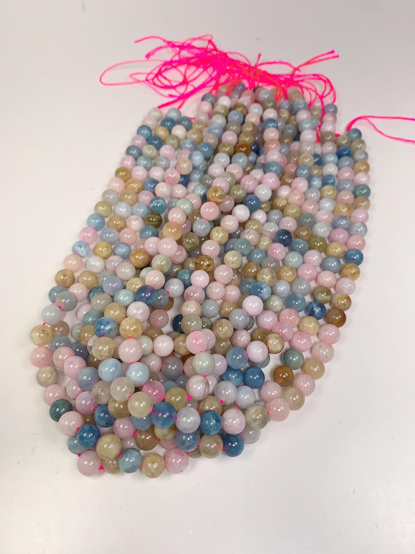 Rainbow Morganite Beads: 8mm Smooth Round Gemstone Strand
