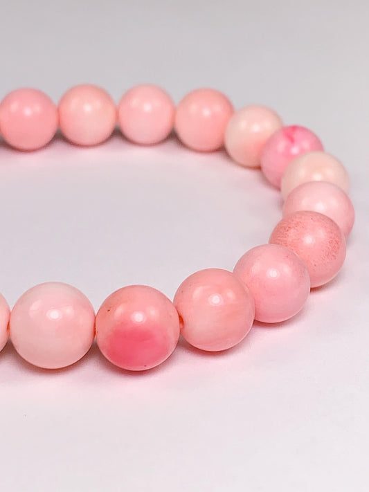No Dyed High Quality Pink Queen Conch Stretch Bracelet: Natural Gemstone Stretch Bracelet (6mm 8mm 10mm 12mm 14mm ) Smooth Round