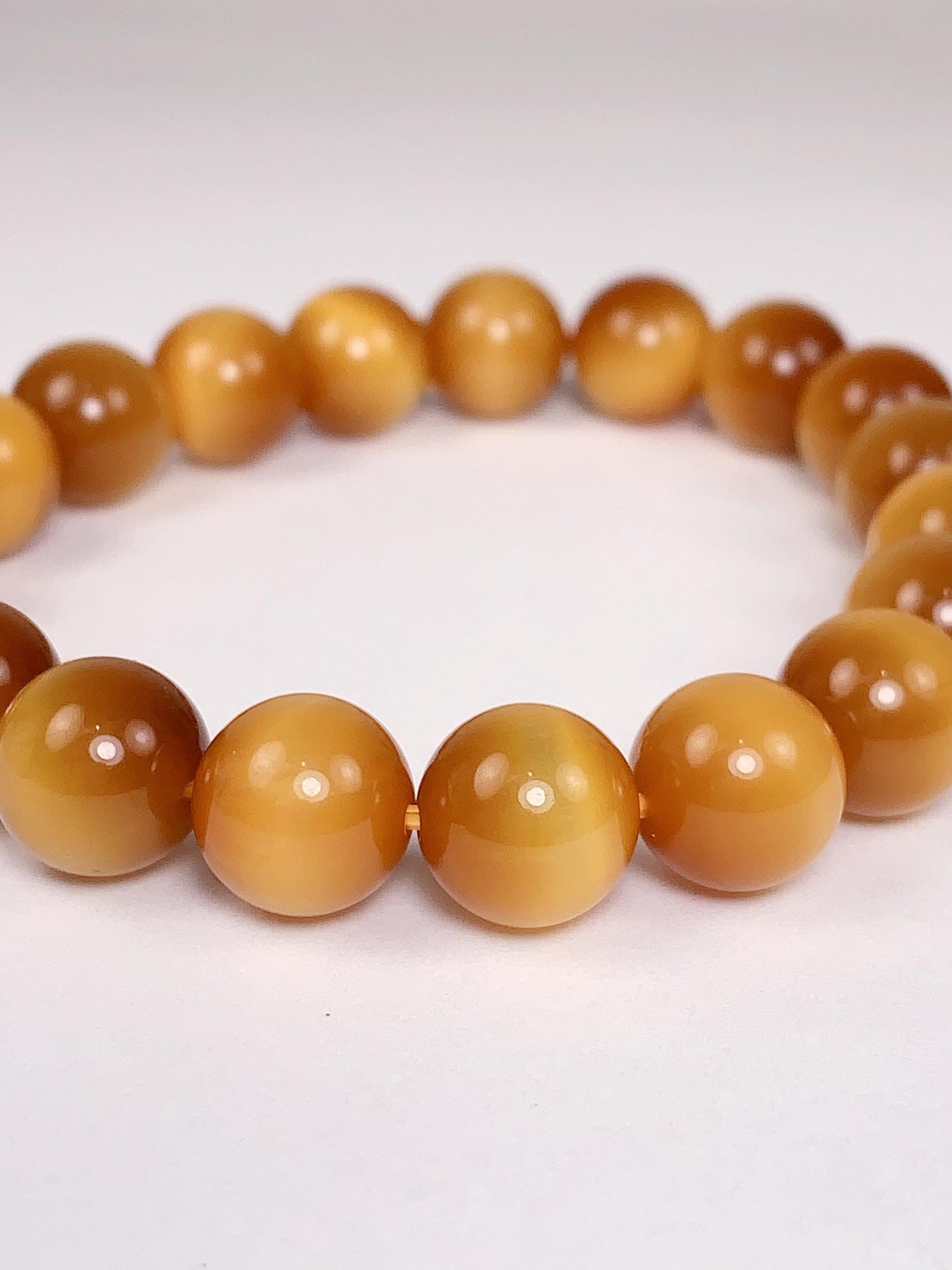 AAA+++ Very High Quality Natural Sugar Honey Yellow Gold Golden Tiger's Eye Stretch Smooth Round Beads Bracelet