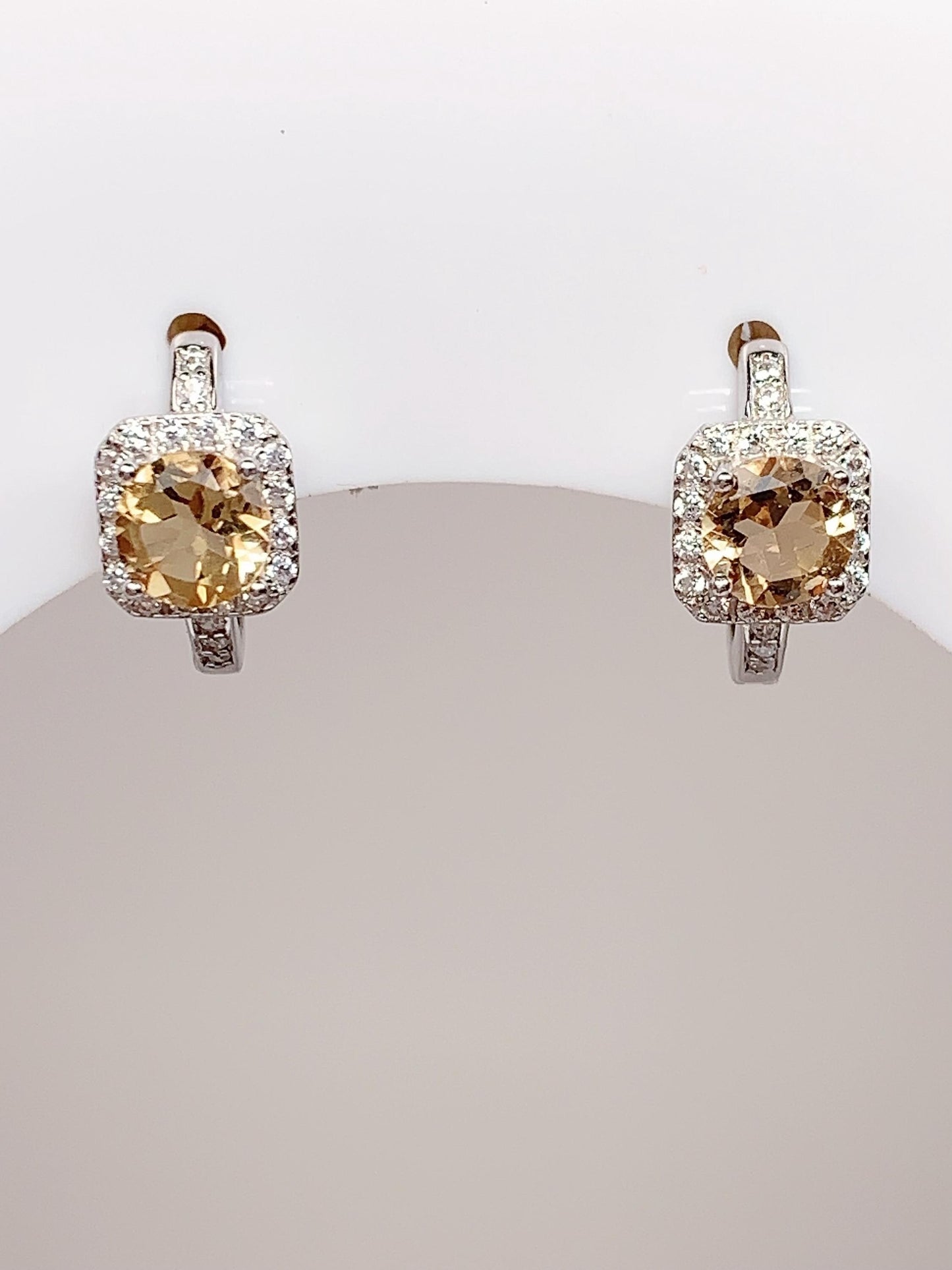 5mm Grade AAA Genuine Natural yellow Citrine round Cut 18k Gold Plated S 925 Sterling Silver Earring