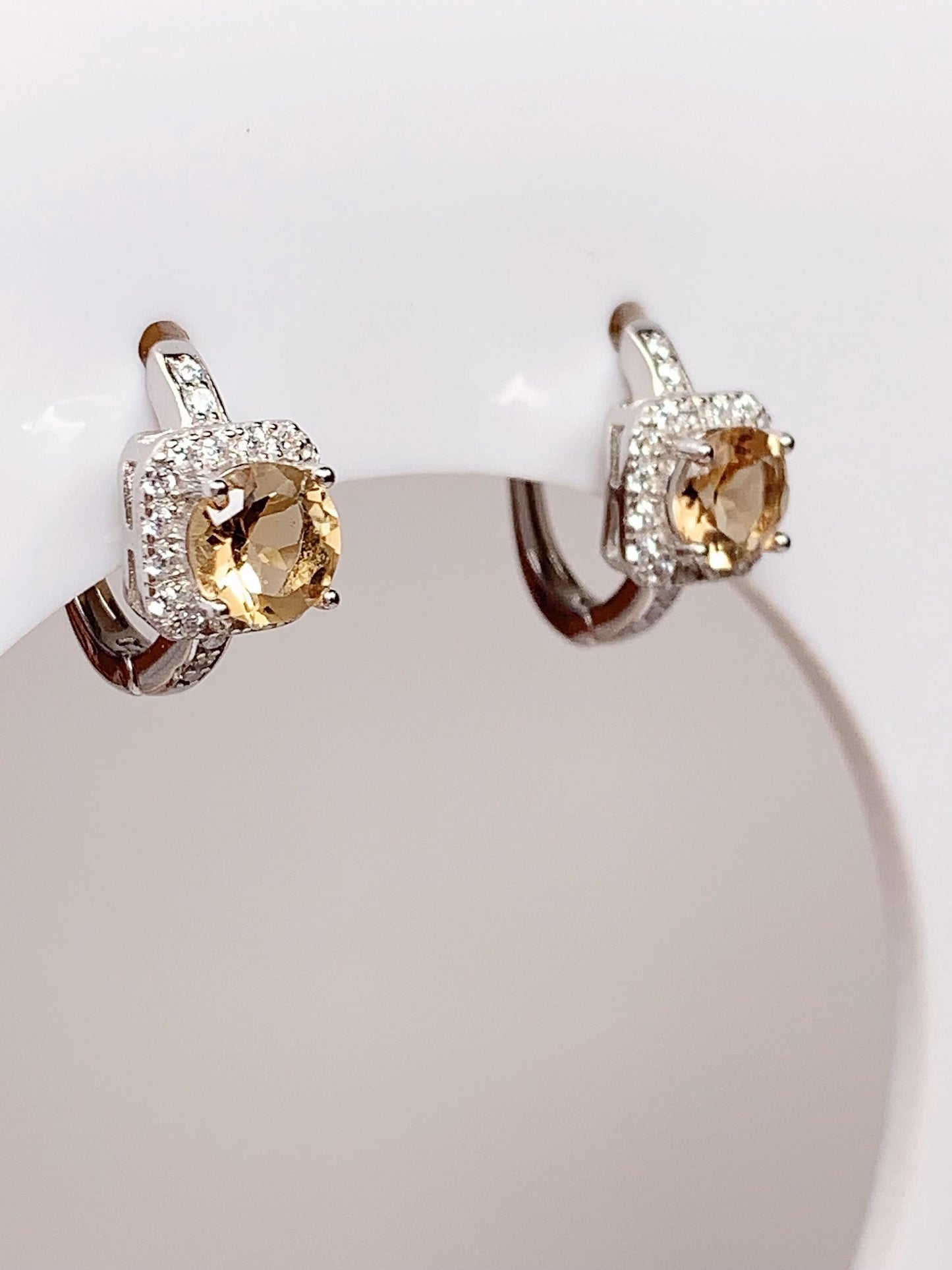5mm Grade AAA Genuine Natural yellow Citrine round Cut 18k Gold Plated S 925 Sterling Silver Earring