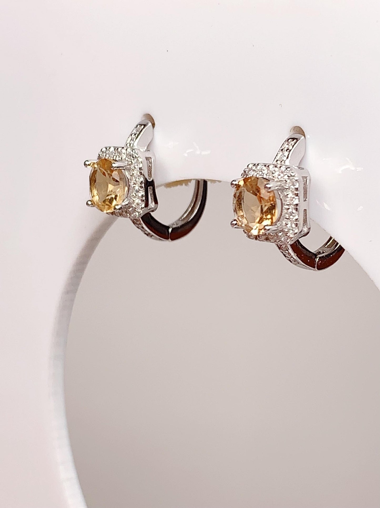 5mm Grade AAA Genuine Natural yellow Citrine round Cut 18k Gold Plated S 925 Sterling Silver Earring