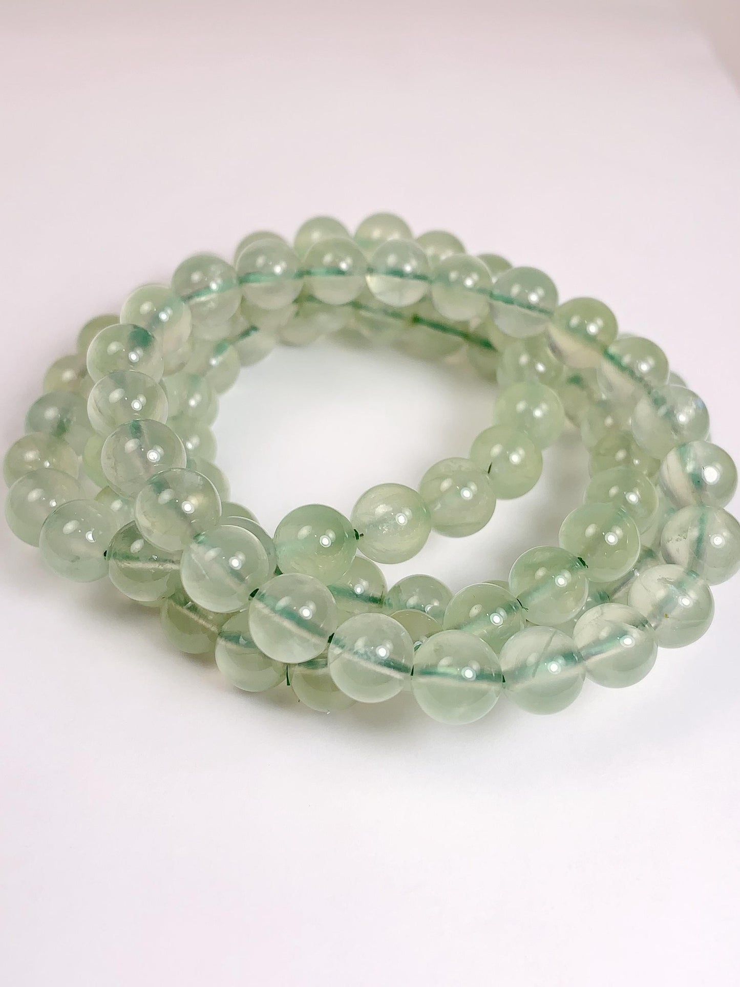 Natural Green Prehnite Bracelet: Smooth Round Gemstone, Handmade in USA