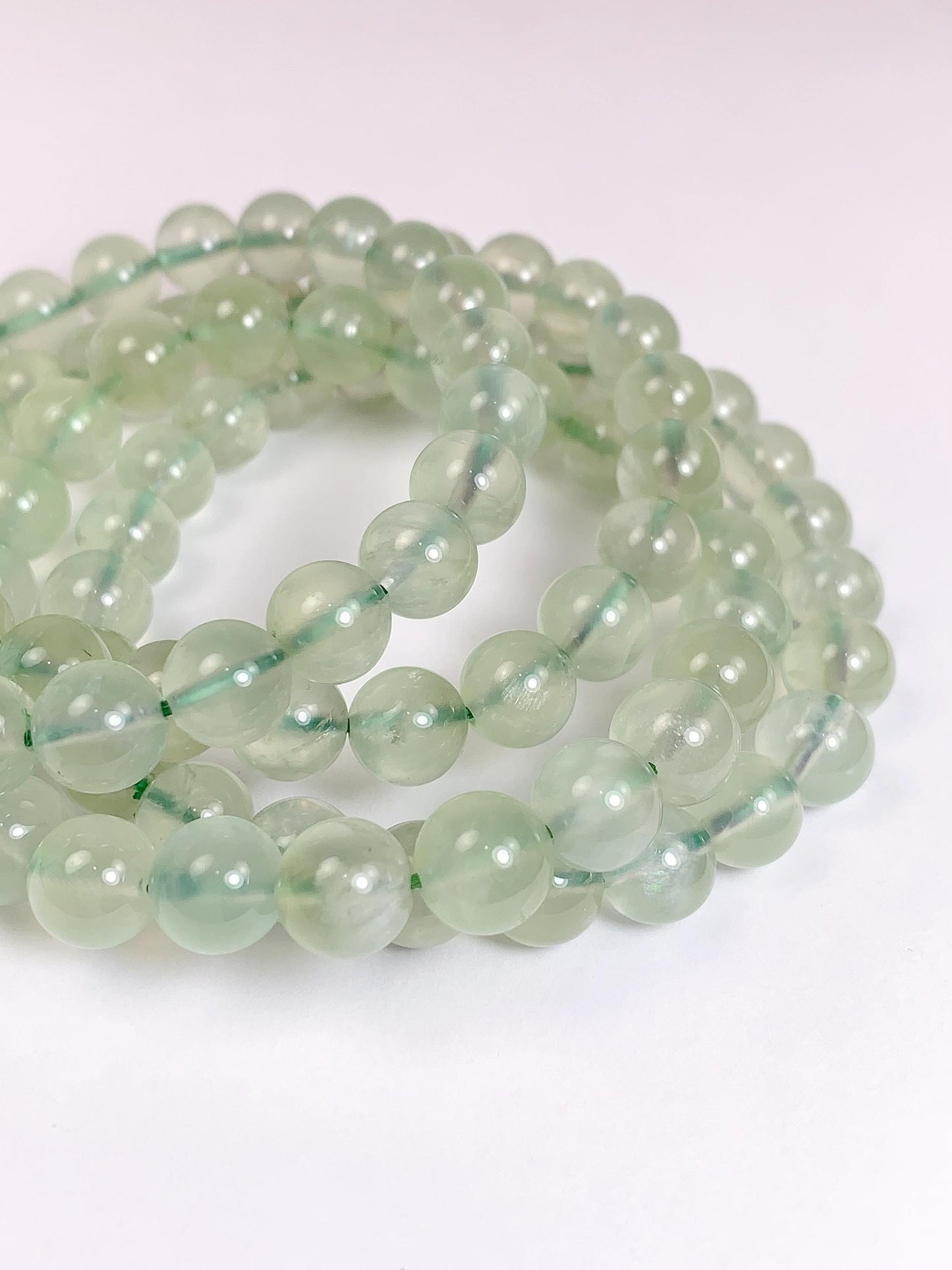 Natural Green Prehnite Bracelet: Smooth Round Gemstone, Handmade in USA