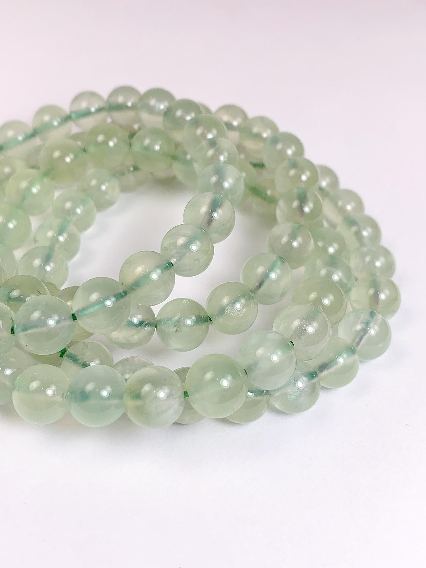 Natural Green Prehnite Bracelet: Smooth Round Gemstone, Handmade in USA