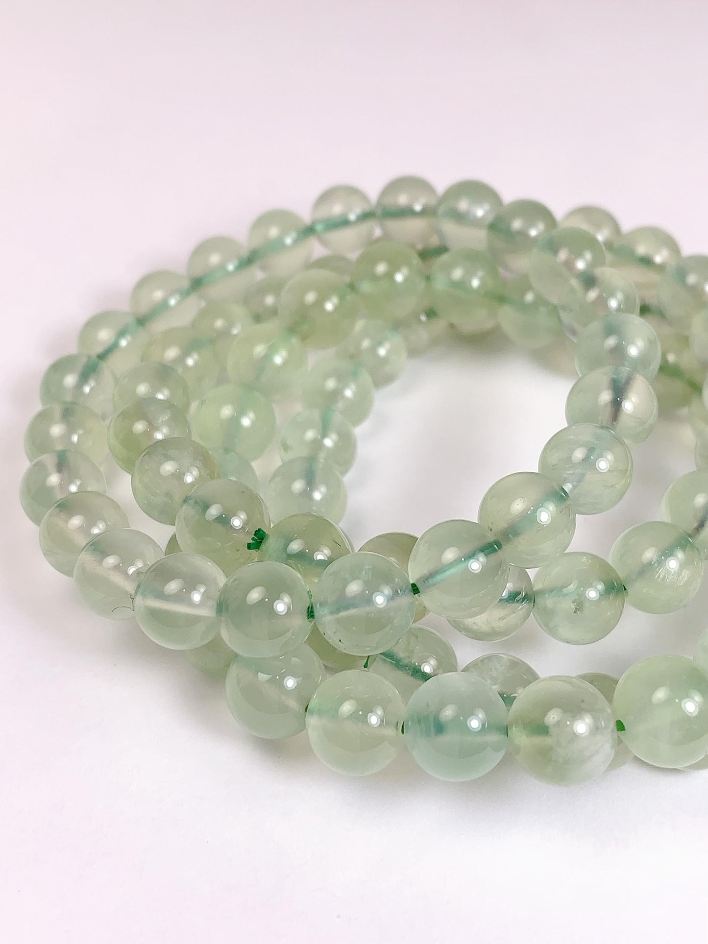 Natural Green Prehnite Bracelet: Smooth Round Gemstone, Handmade in USA
