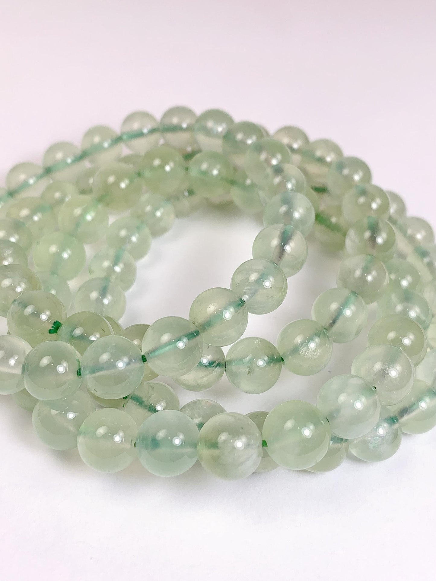 Natural Green Prehnite Bracelet: Smooth Round Gemstone, Handmade in USA