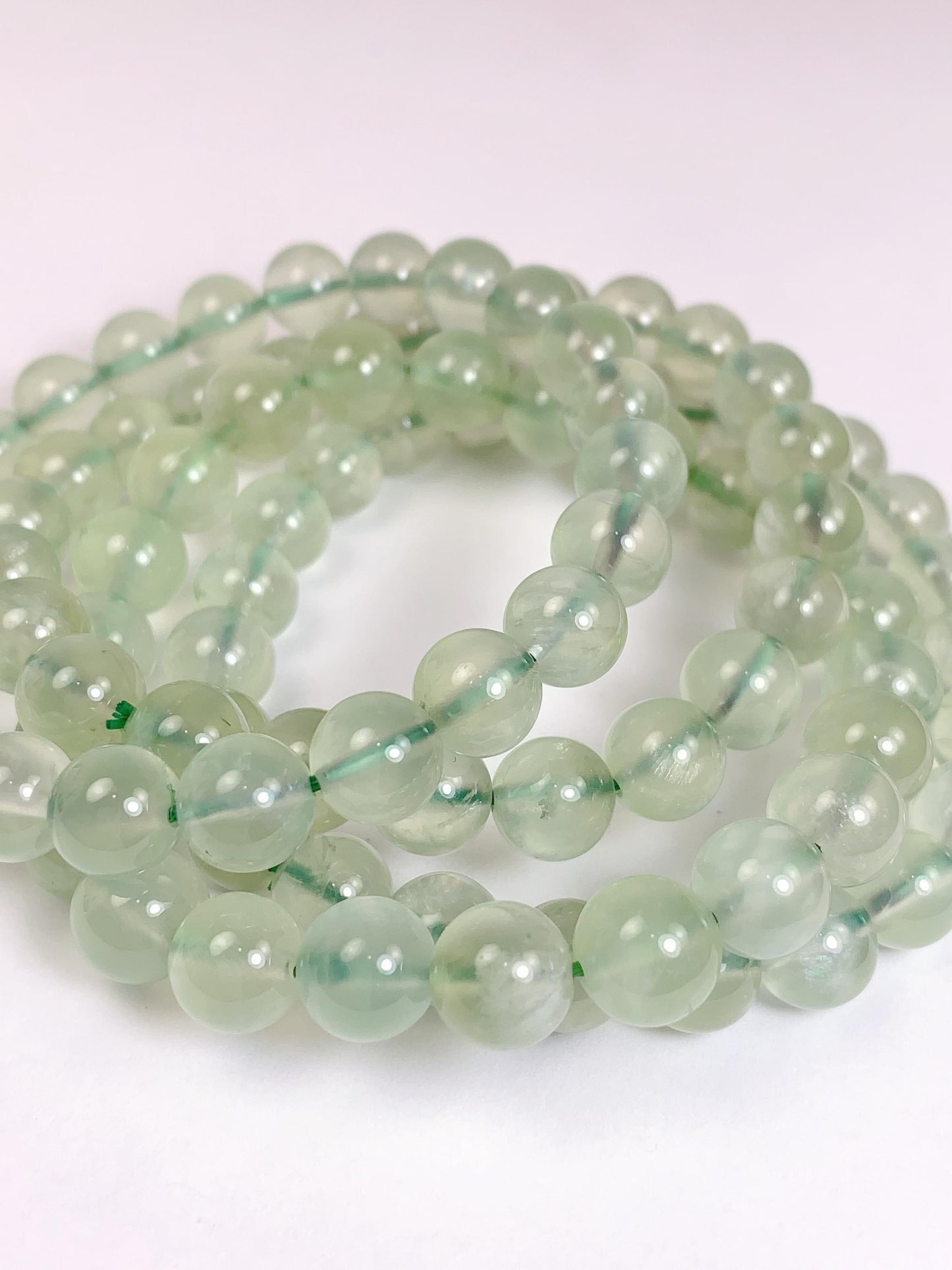 Natural Green Prehnite Bracelet: Smooth Round Gemstone, Handmade in USA