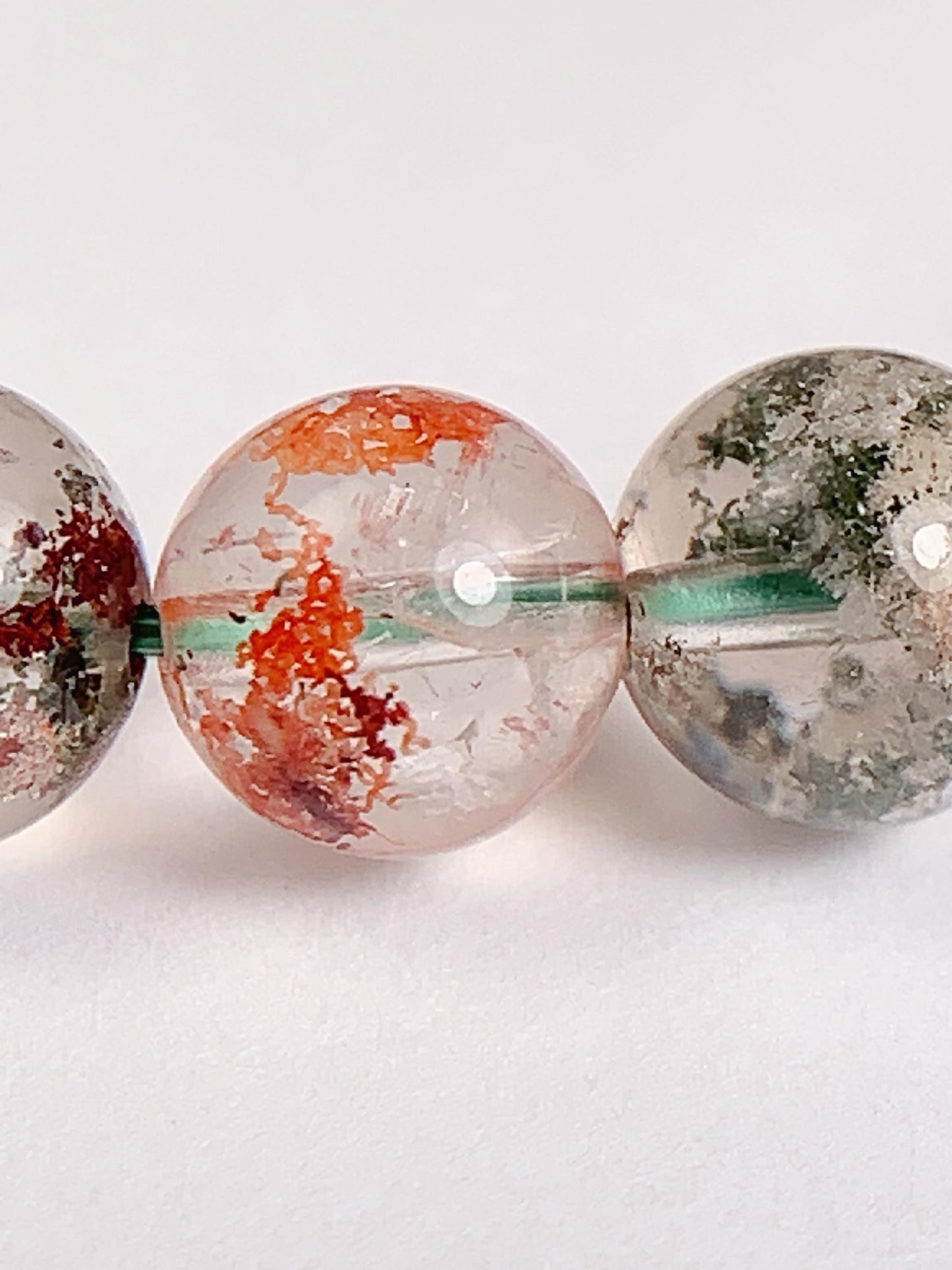 Natural Phantom Quartz Bracelet: Green, Brown & Red Crystal Beads
