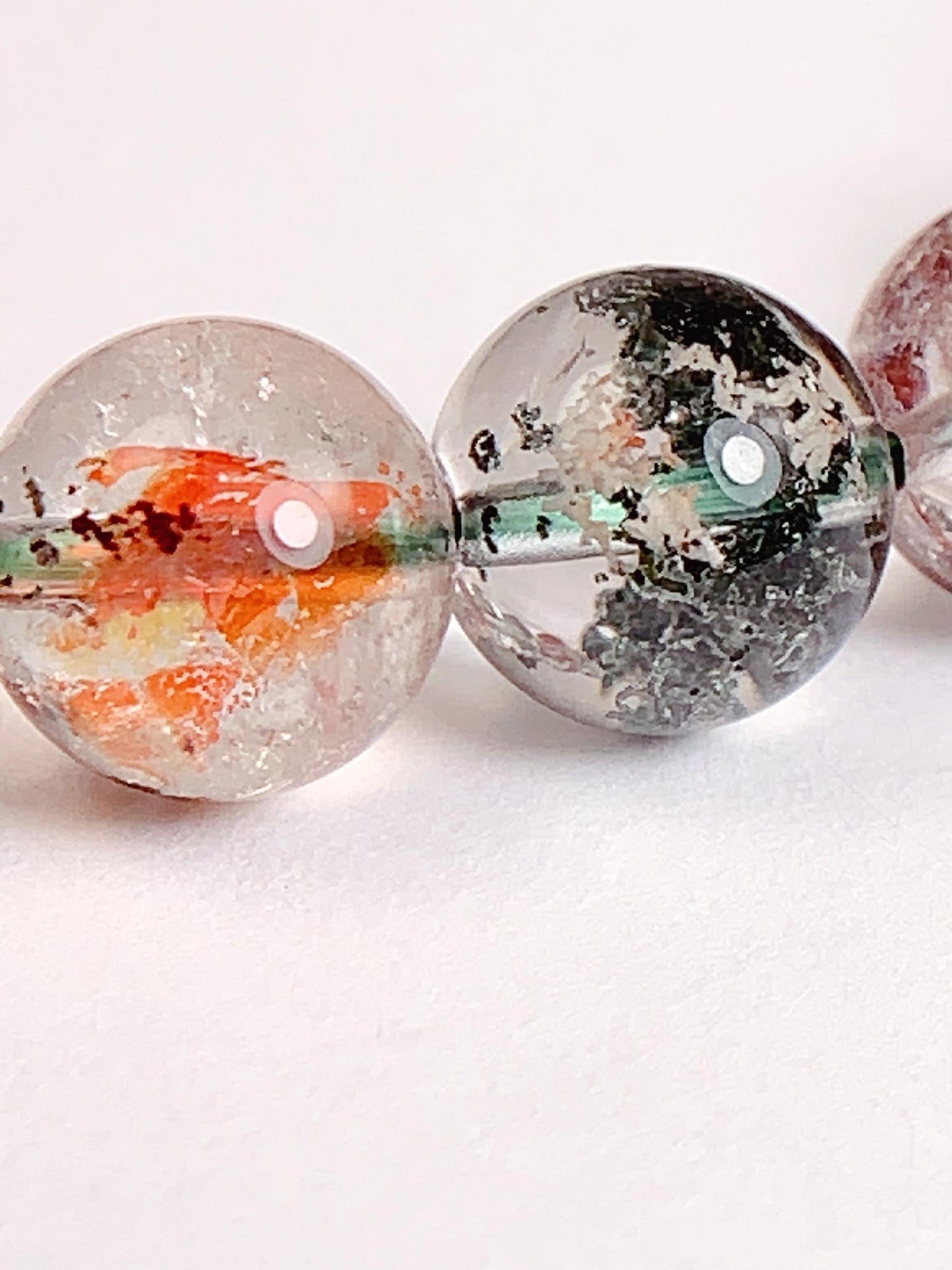 Natural Phantom Quartz Bracelet: Green, Brown & Red Crystal Beads