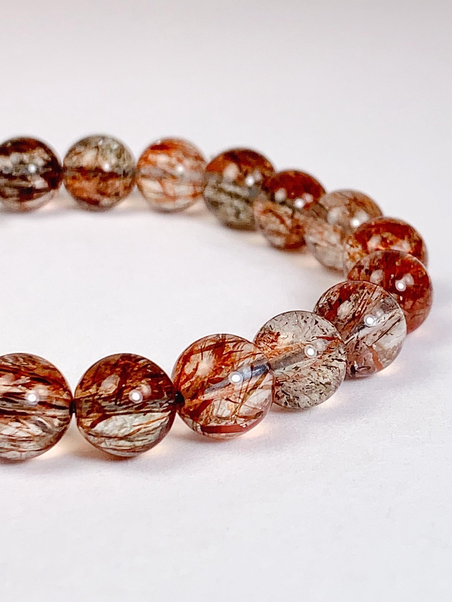Natural Rutilated Quartz Bracelet: Red, Green, Black, Gold Golden Copper 8mm 10mm 12mm Smooth Round