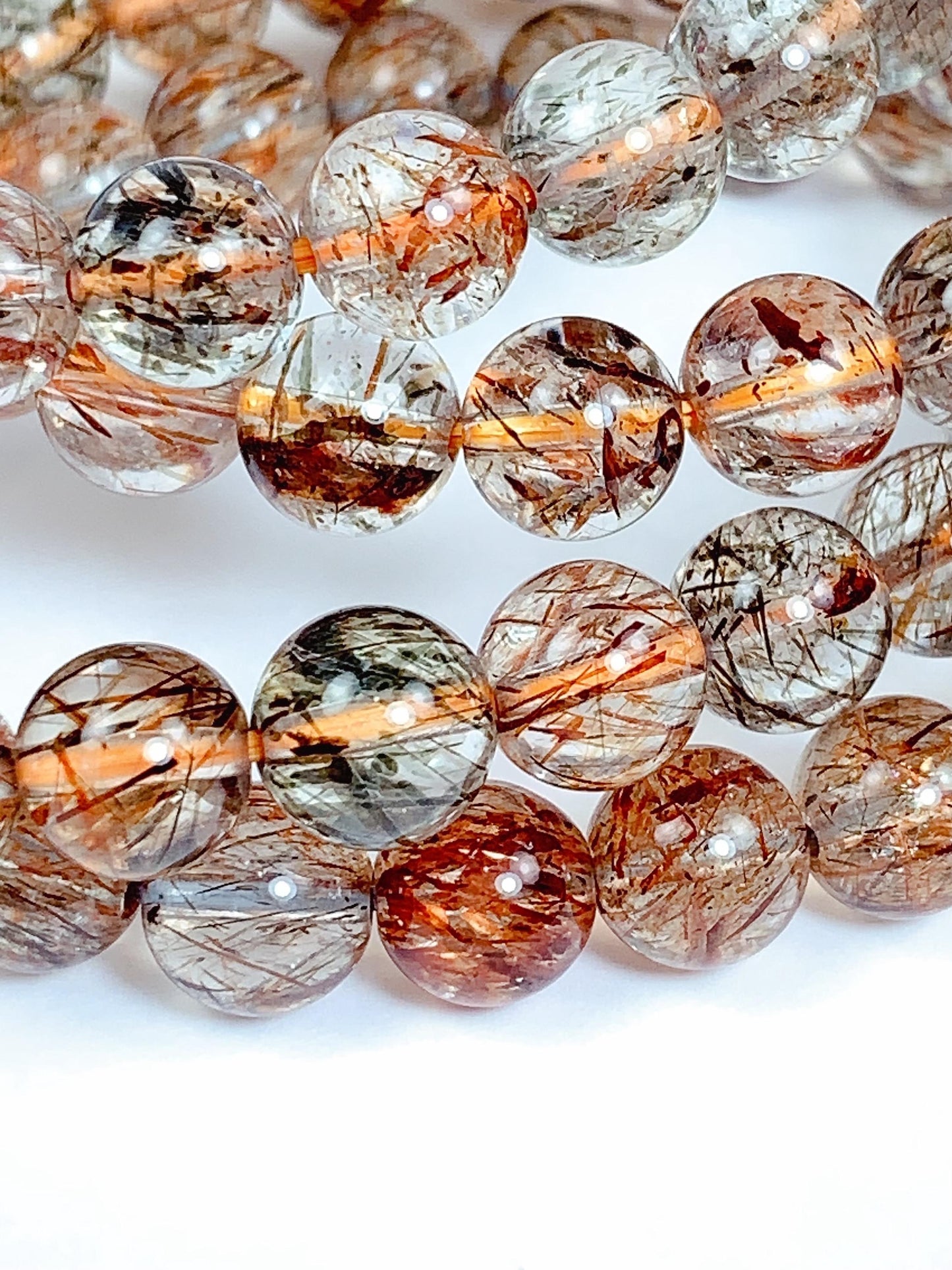 Natural Rutilated Quartz Bracelet: Red, Green, Black, Gold Golden Copper 8mm 10mm 12mm Smooth Round