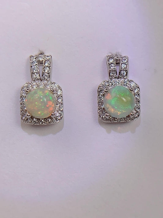 Rainbow Opal Earrings: 18k Gold Plated Sterling Silver, 5mm Round Cut