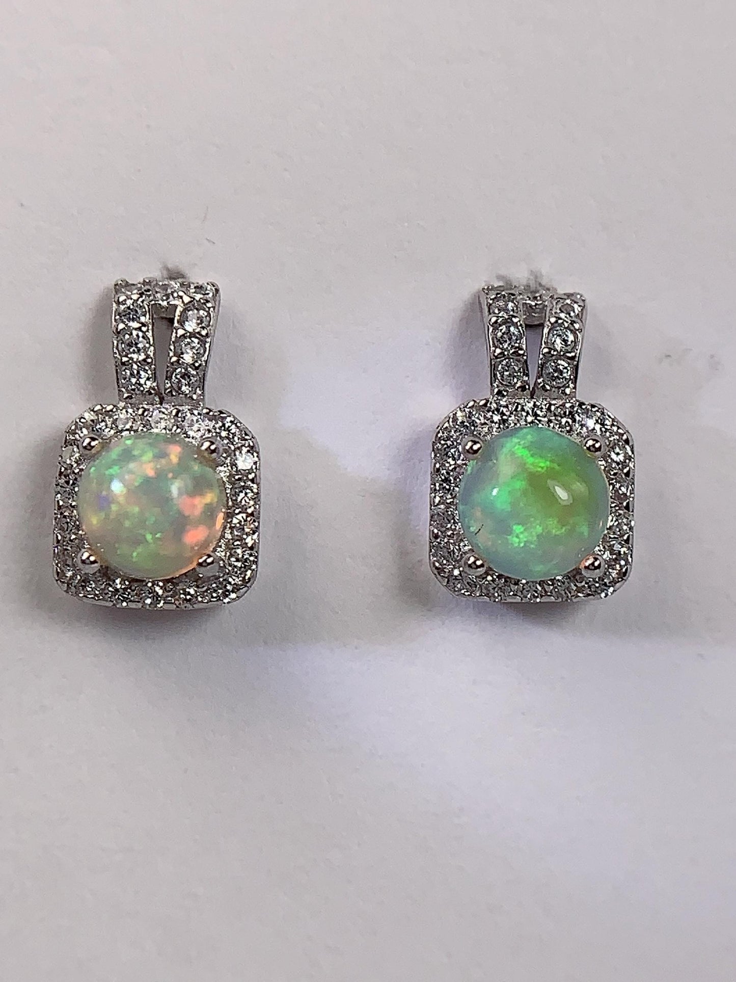 Rainbow Opal Earrings: 18k Gold Plated Sterling Silver, 5mm Round Cut