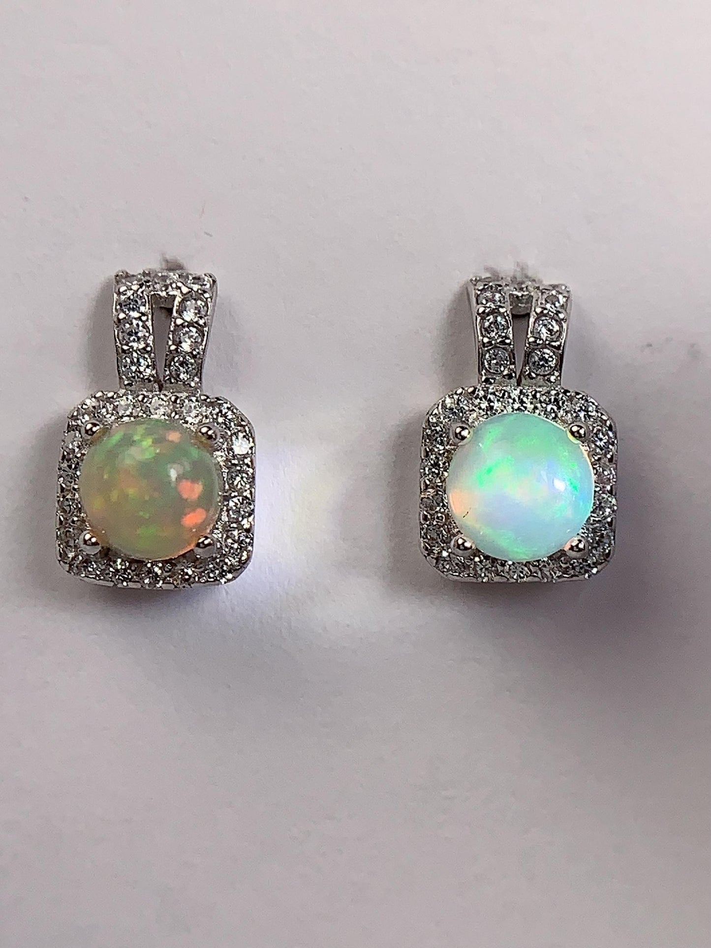 Rainbow Opal Earrings: 18k Gold Plated Sterling Silver, 5mm Round Cut