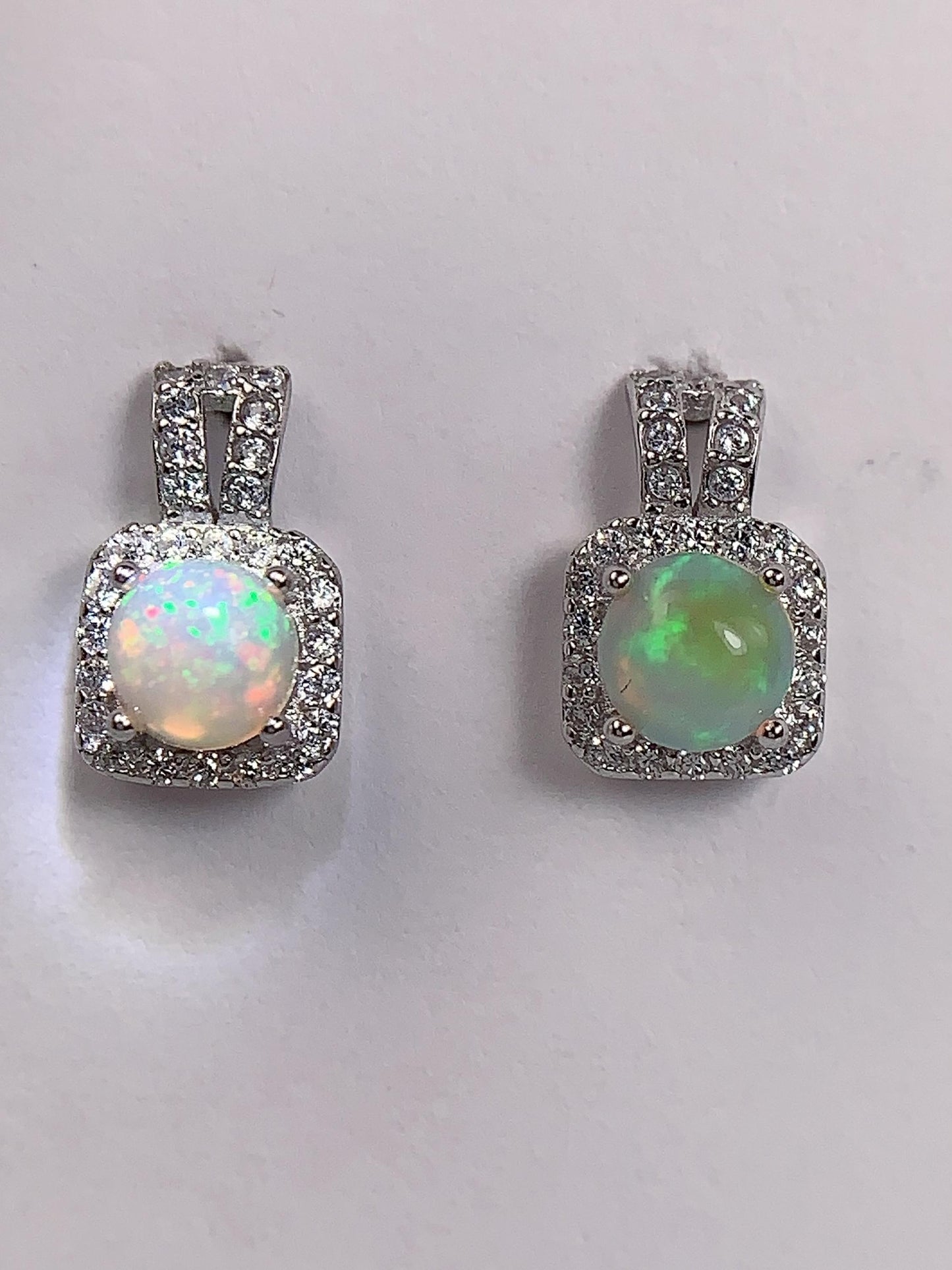 Rainbow Opal Earrings: 18k Gold Plated Sterling Silver, 5mm Round Cut