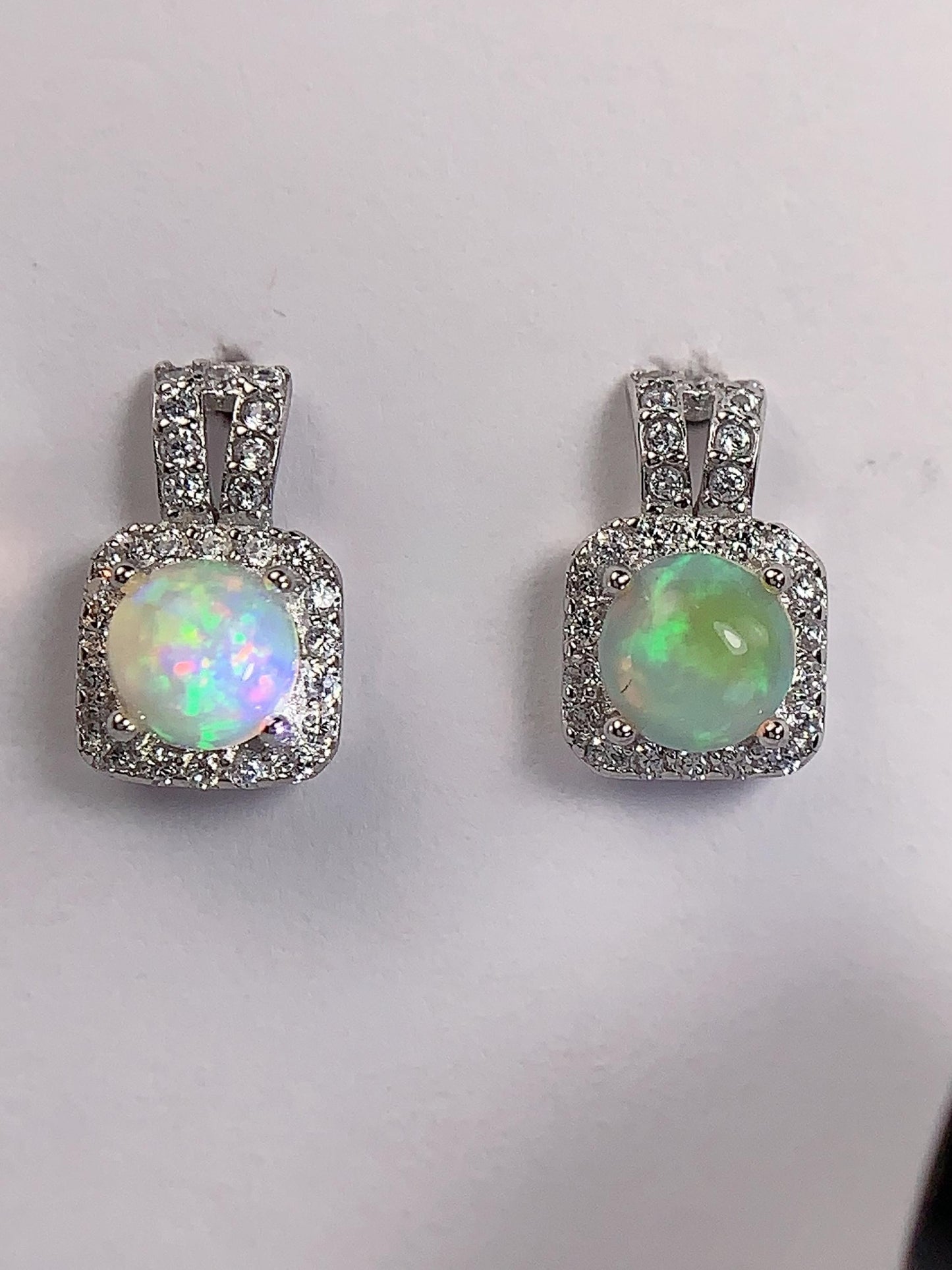 Rainbow Opal Earrings: 18k Gold Plated Sterling Silver, 5mm Round Cut