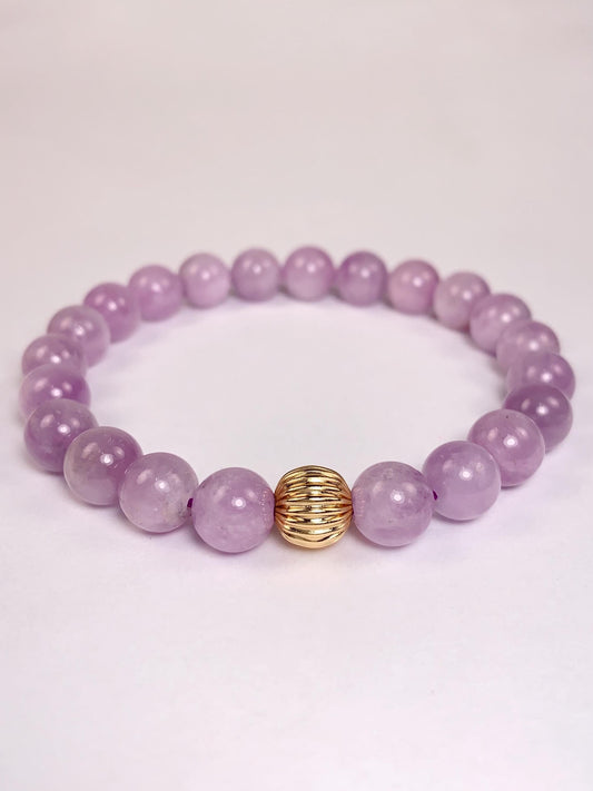 14K Gold Filled Kunzite Bracelet: Natural Purple Gemstone, 8mm Beads