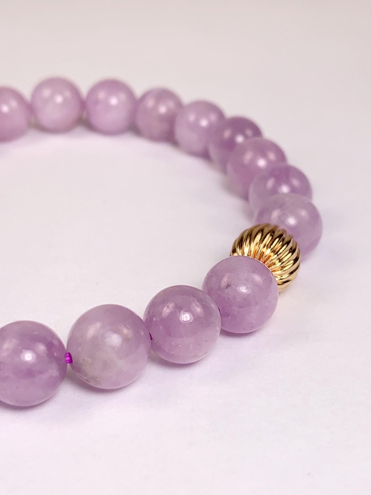 14K Gold Filled Kunzite Bracelet: Natural Purple Gemstone, 8mm Beads