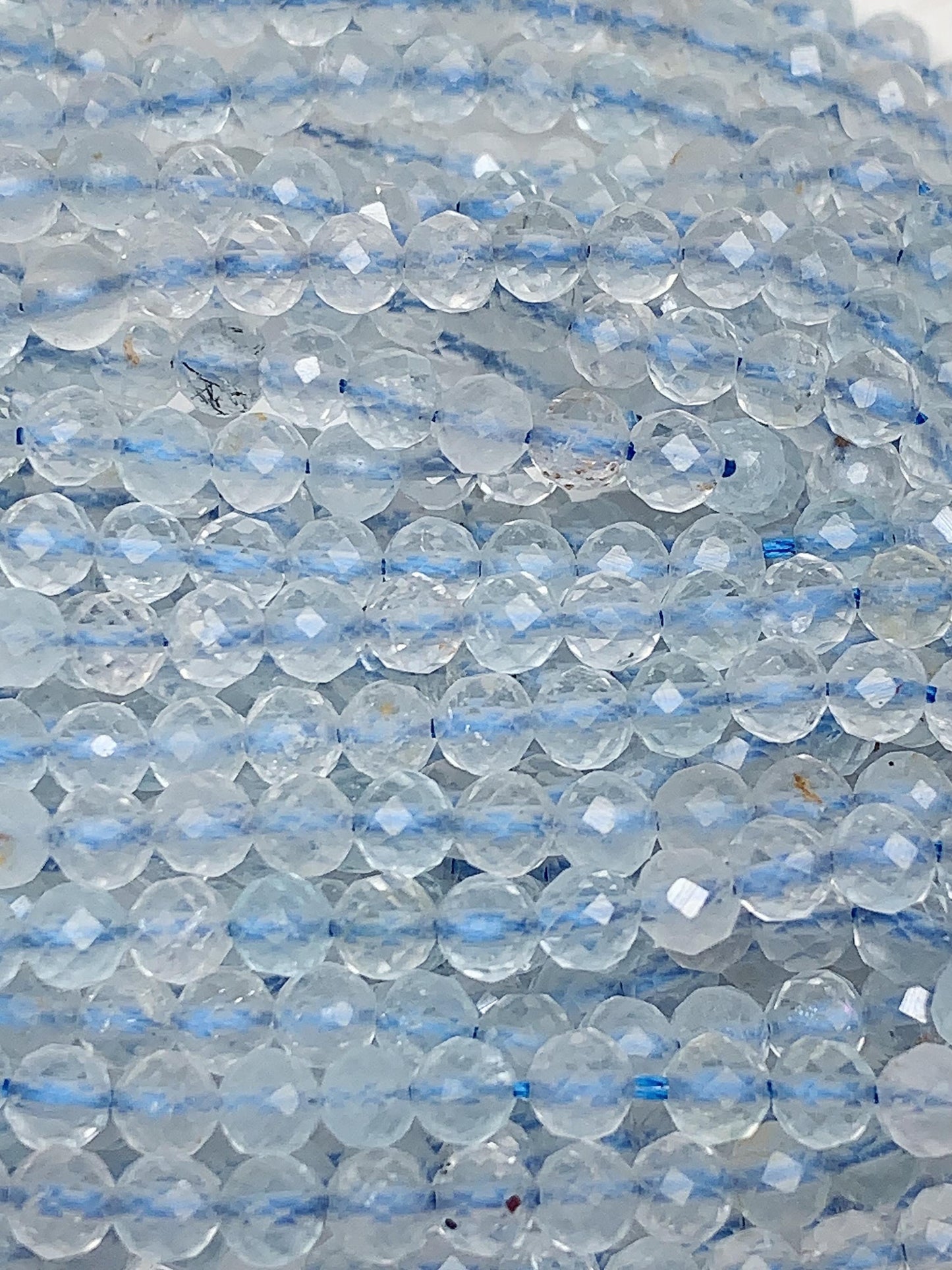 Blue Ice Chalcedony Lace Agate Faceted Round Beads - 15.5" Strand