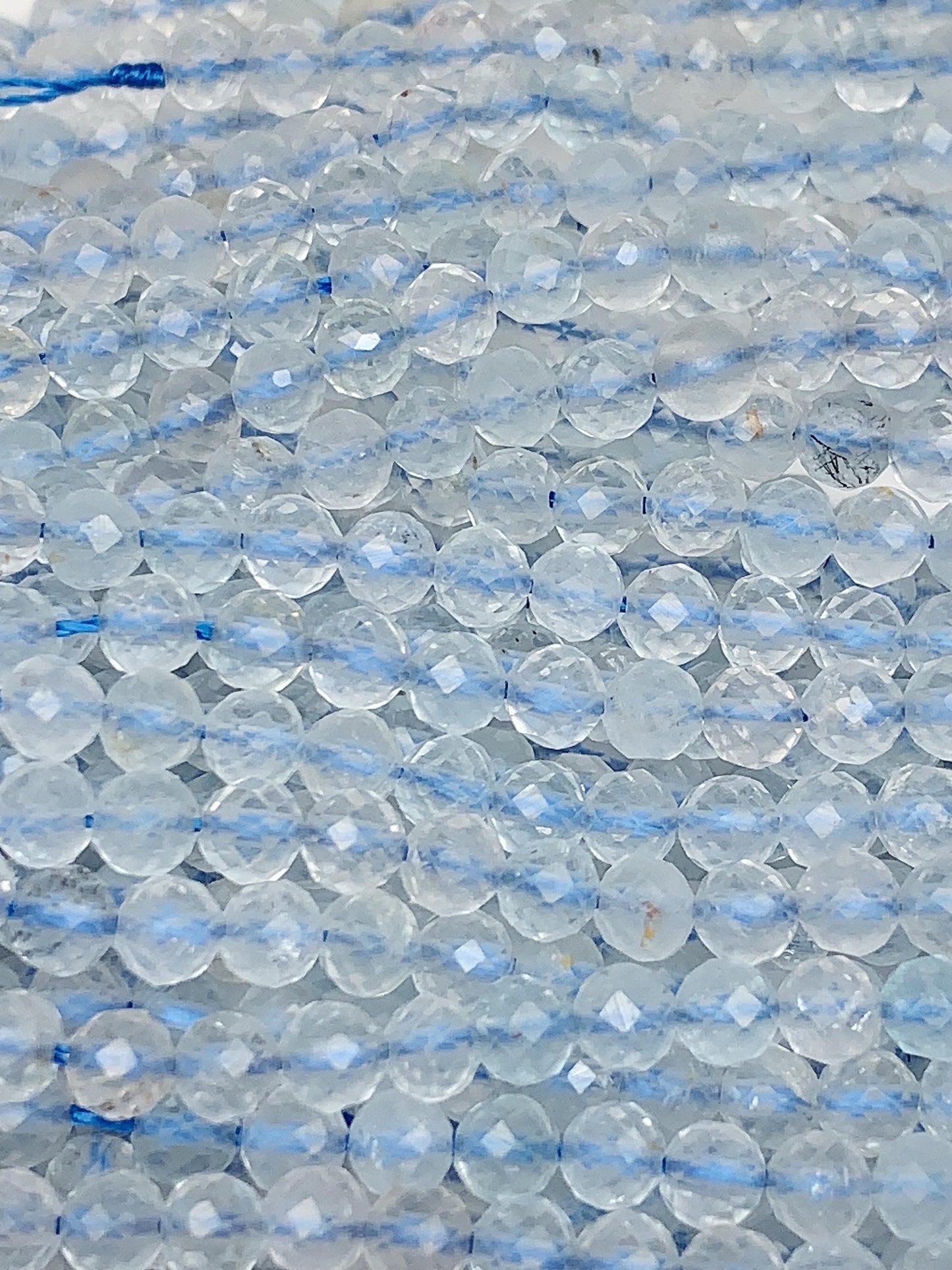 Blue Ice Chalcedony Lace Agate Faceted Round Beads - 15.5" Strand