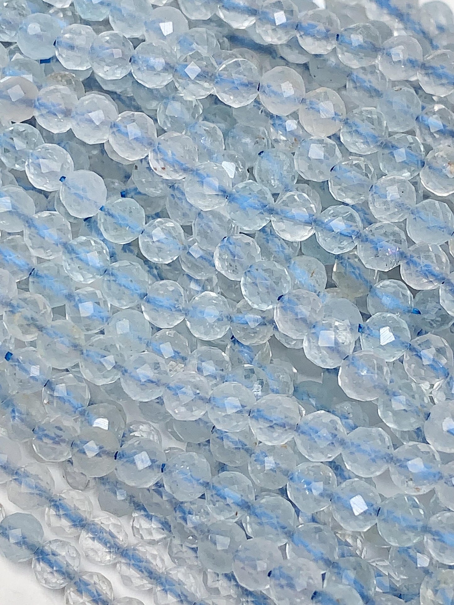 Blue Ice Chalcedony Lace Agate Faceted Round Beads - 15.5" Strand