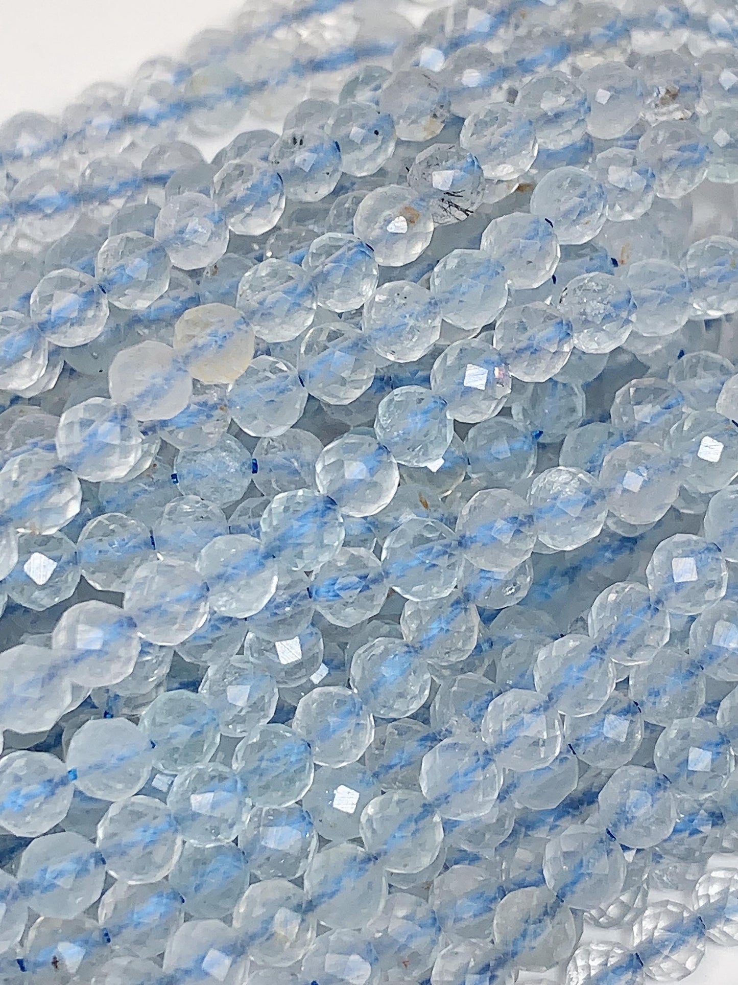 Blue Ice Chalcedony Lace Agate Faceted Round Beads - 15.5" Strand