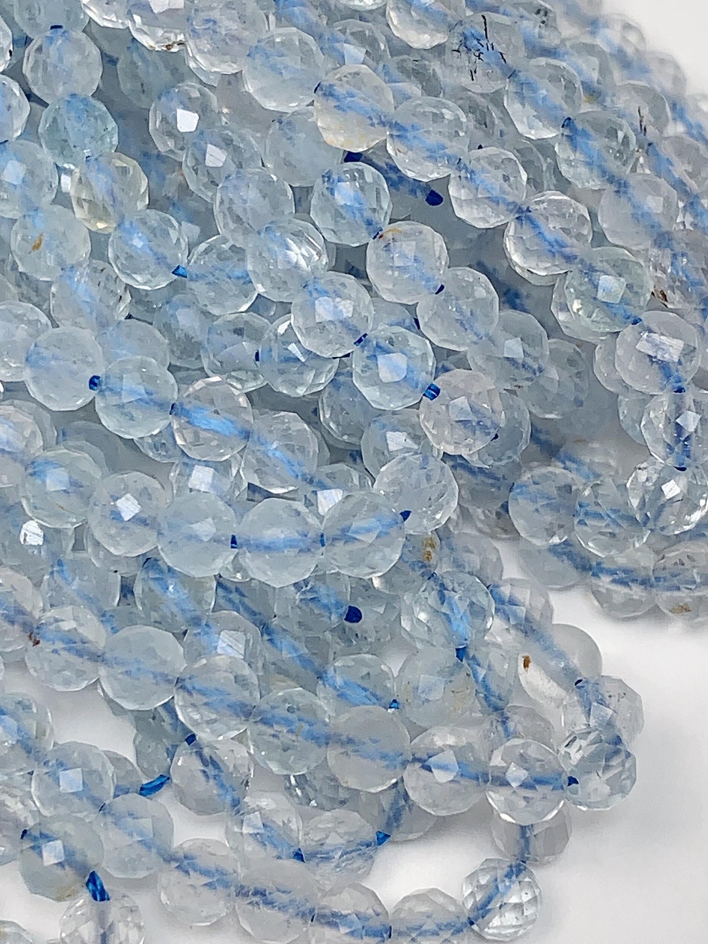 Blue Ice Chalcedony Lace Agate Faceted Round Beads - 15.5" Strand