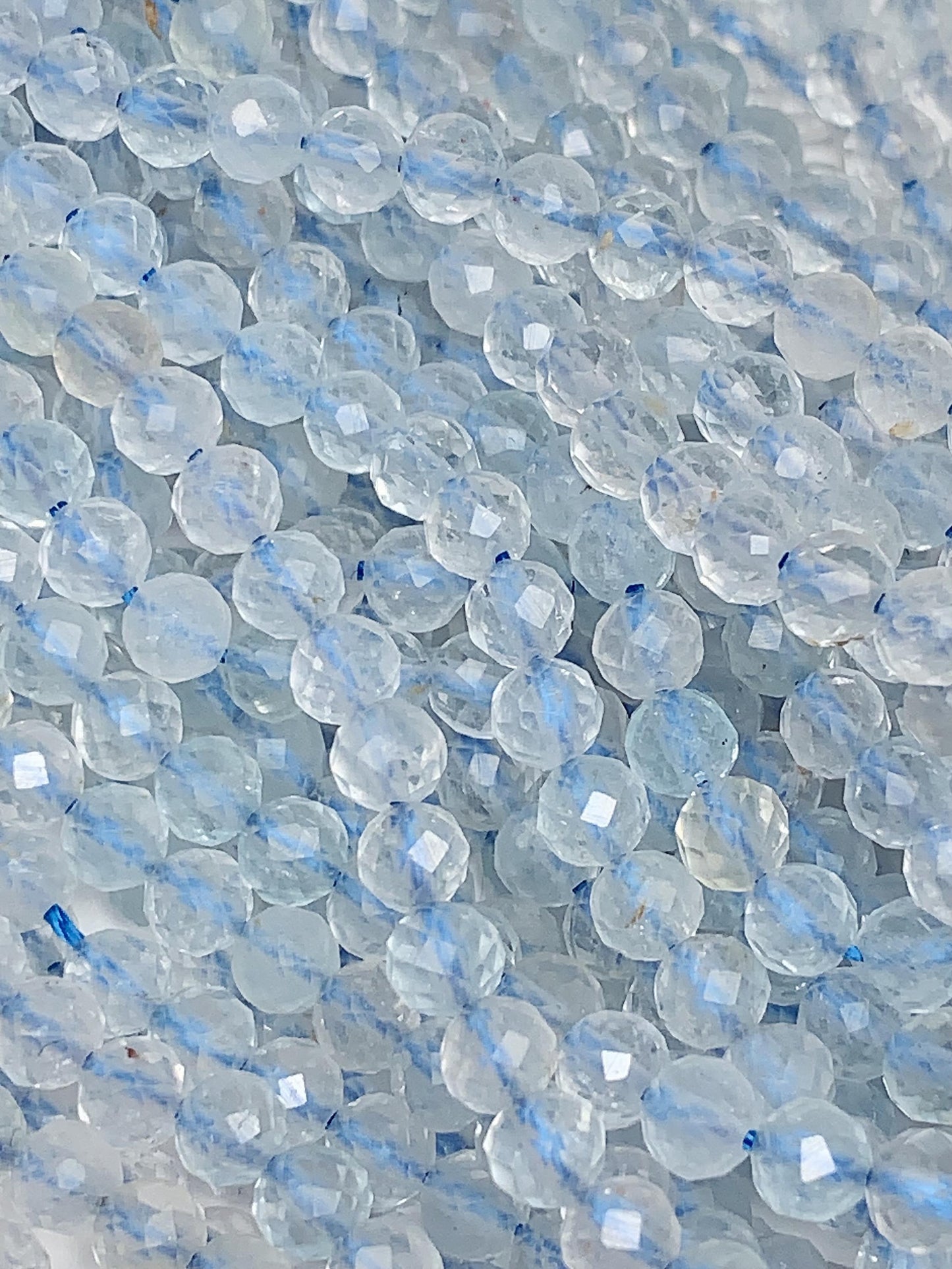 Blue Ice Chalcedony Lace Agate Faceted Round Beads - 15.5" Strand
