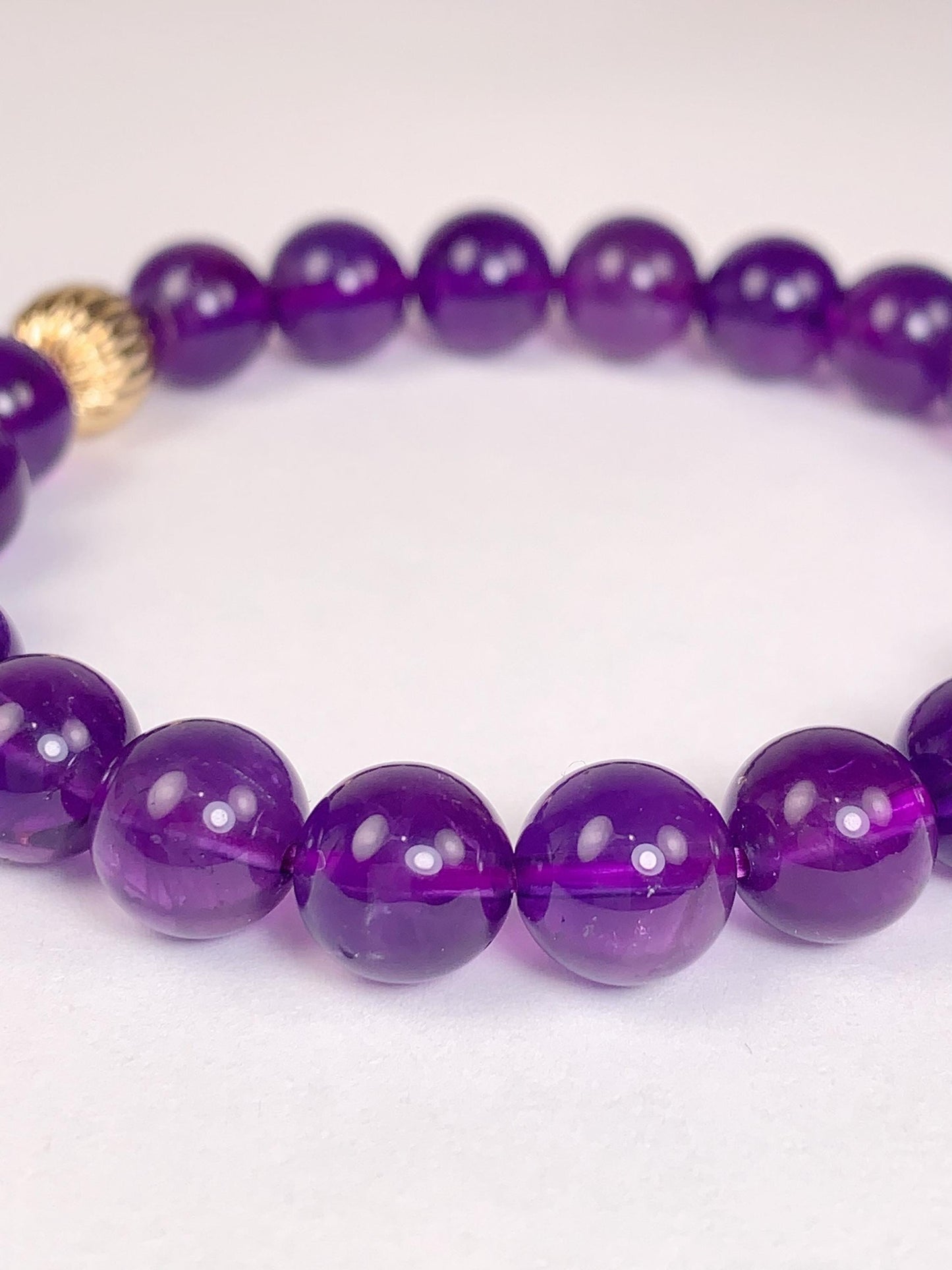 14K Gold Filled Amethyst Bracelet: Natural Purple Gemstone, Smooth Round Beads