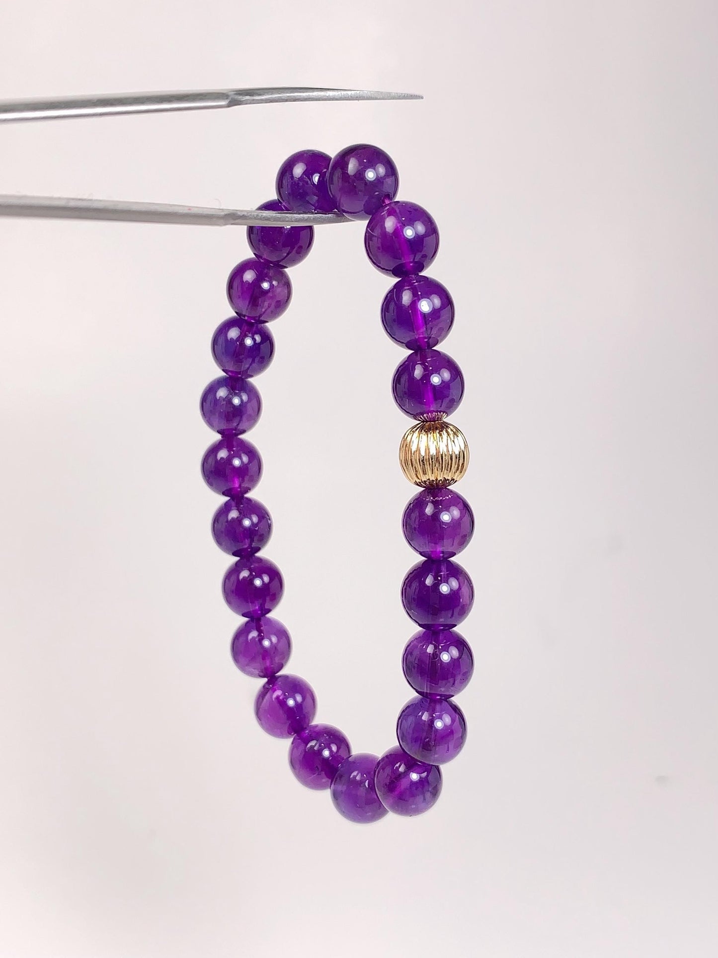 14K Gold Filled Amethyst Bracelet: Natural Purple Gemstone, Smooth Round Beads